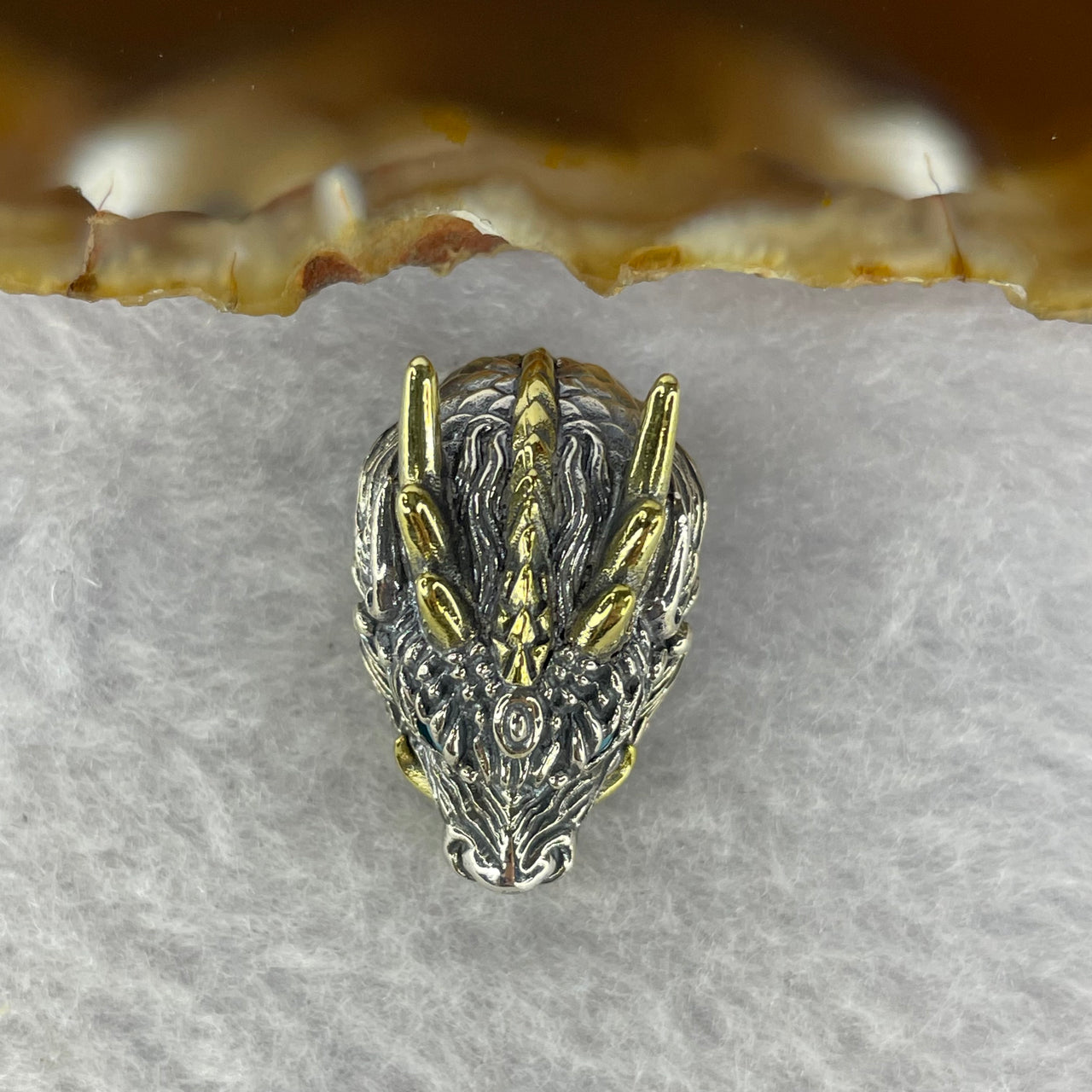 925 Sliver Dragon with Turquoise Eyes Bracelet Charm 10.38g 22.4 by 15.2 by 14.5 mm - Huangs Jadeite and Jewelry Pte Ltd