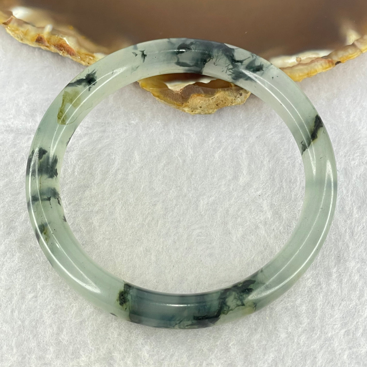 Translucent Grey with Green Piao Hua Sodium Feldspar Jade Bangle Internal Diameter 55.1mm 8.4 by 7.7mm (External Line)