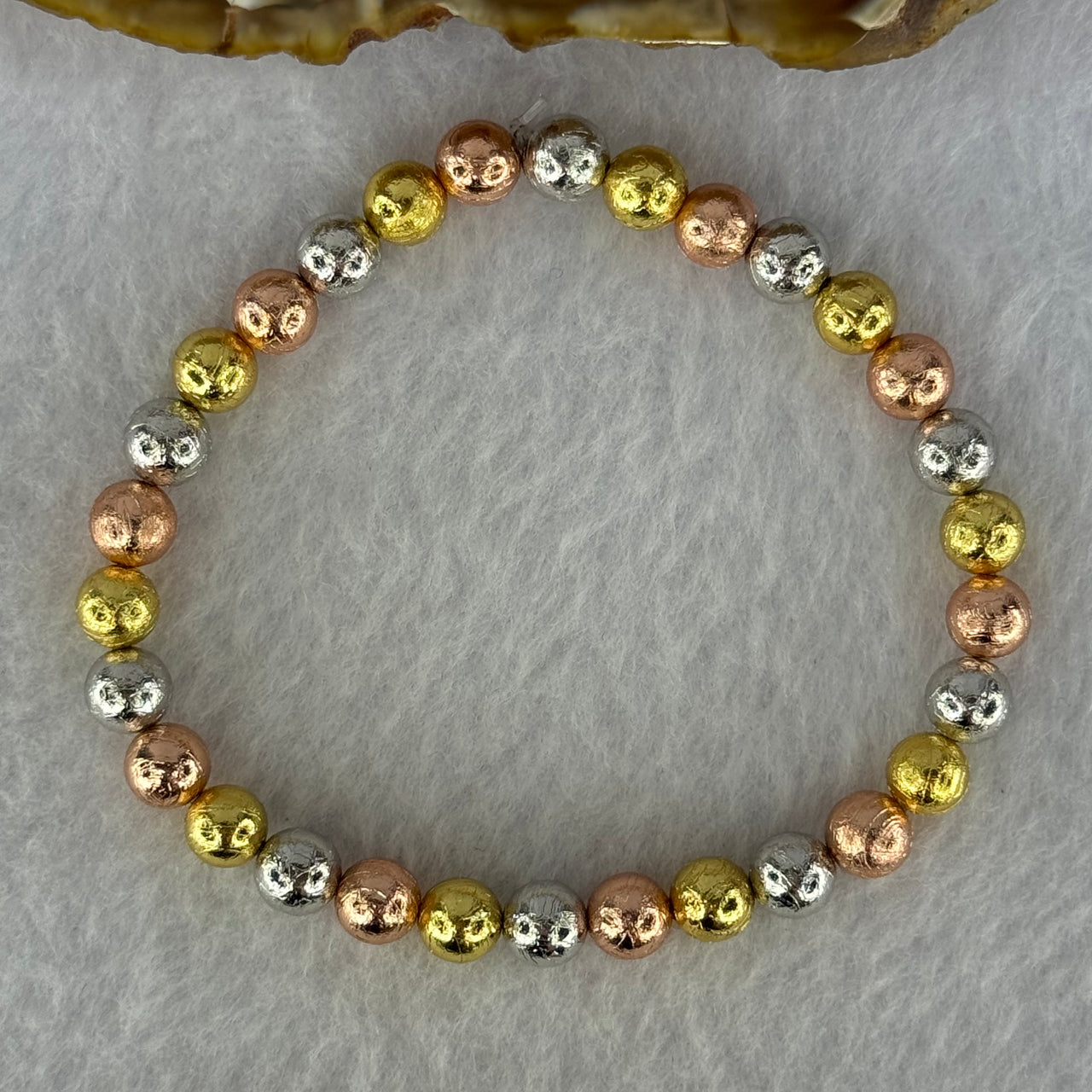 Natural Meteorite Sliver, Gold and Rose Gold Color Beads Bracelet 30.41g 16.5cm 6.5mm 30 Beads