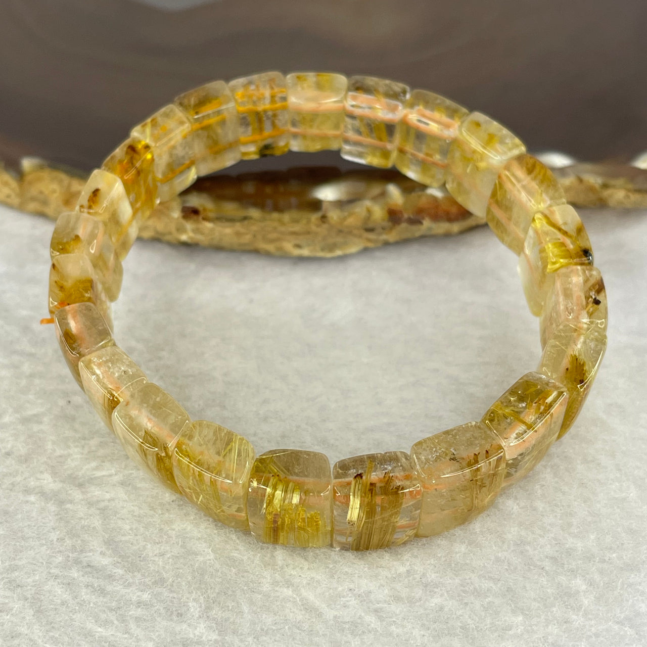 High Quality Natural Golden Rutilated Quartz Quartz Shou Pai Bracelet 顺发金手拍链 30.92g 12.6 mm by 11.3 by 6.6 mm 22 pcs - Huangs Jadeite and Jewelry Pte Ltd