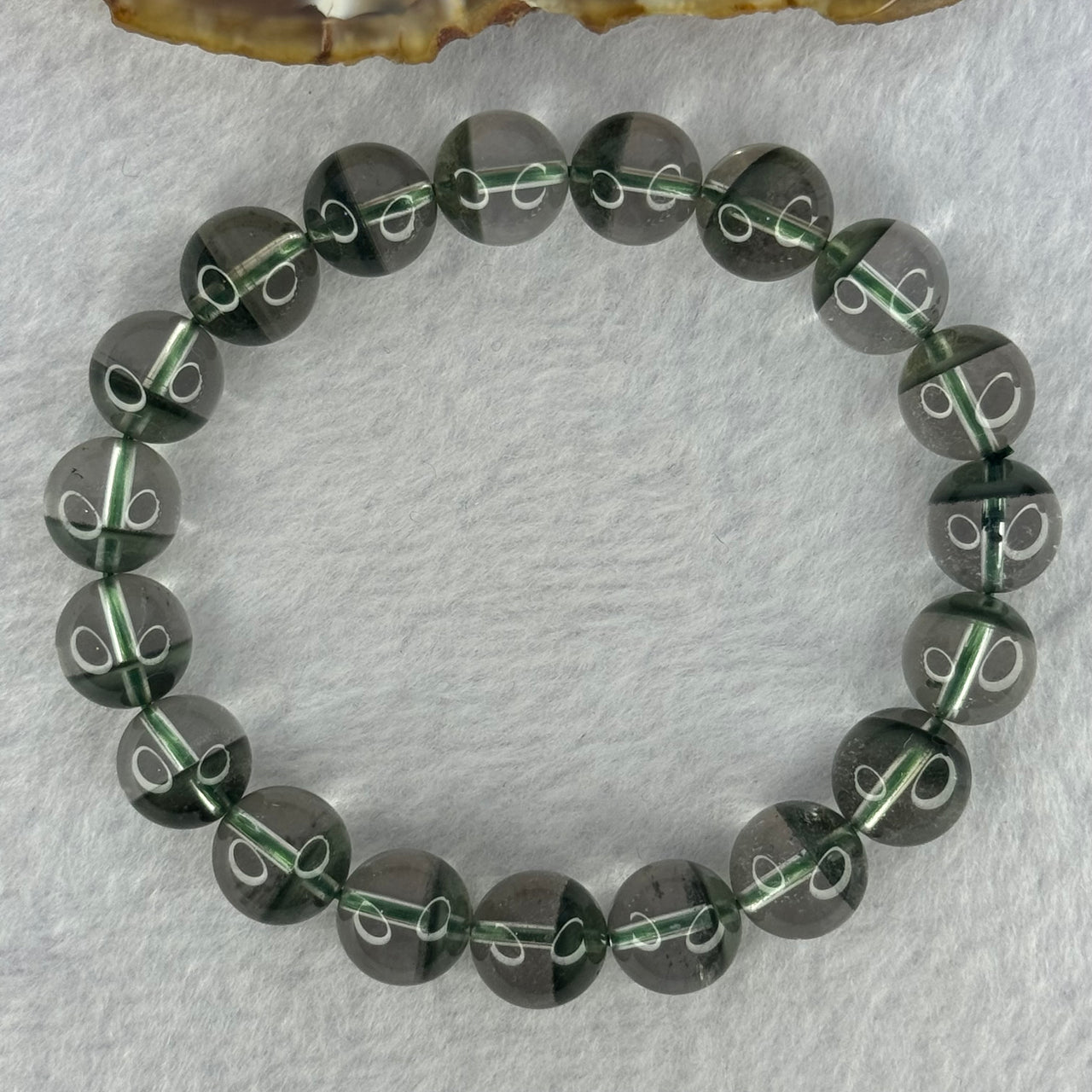 Very Good Grade Natural Green Phantom Quartz Beads Bracelet 31.65g 17cm 10.8mm 19 Beads