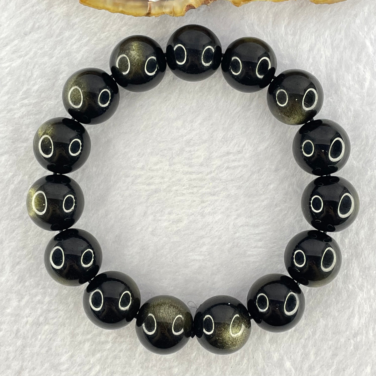 Good Grade Black Obsidian Beads Bracelet 46.36g 17cm 13.7mm 15 Beads