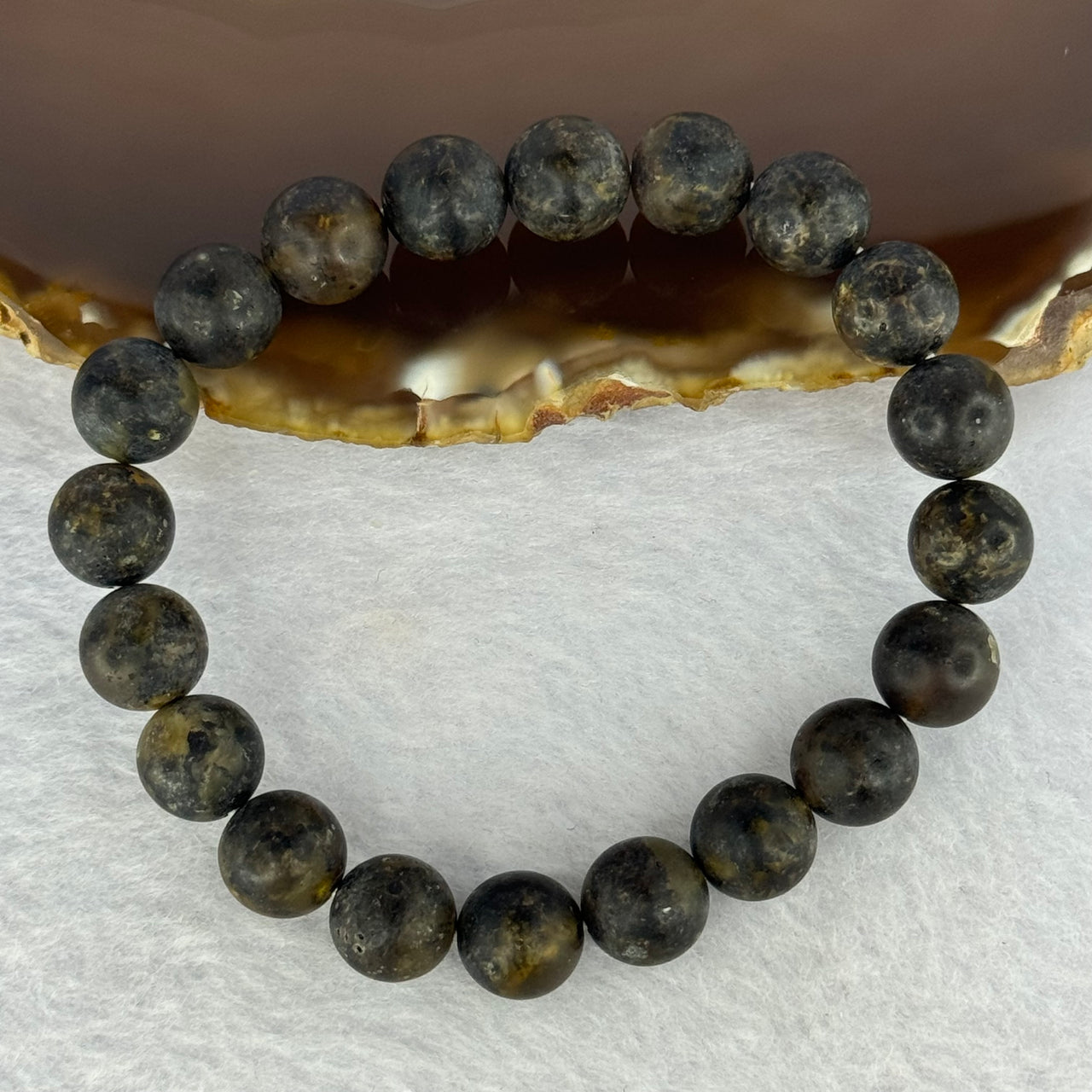 Natural Snow Medicine Amber King Beads Bracelet 天然白雪药王琥珀手链 9.11g 15.5cm 9.4mm 20 Beads