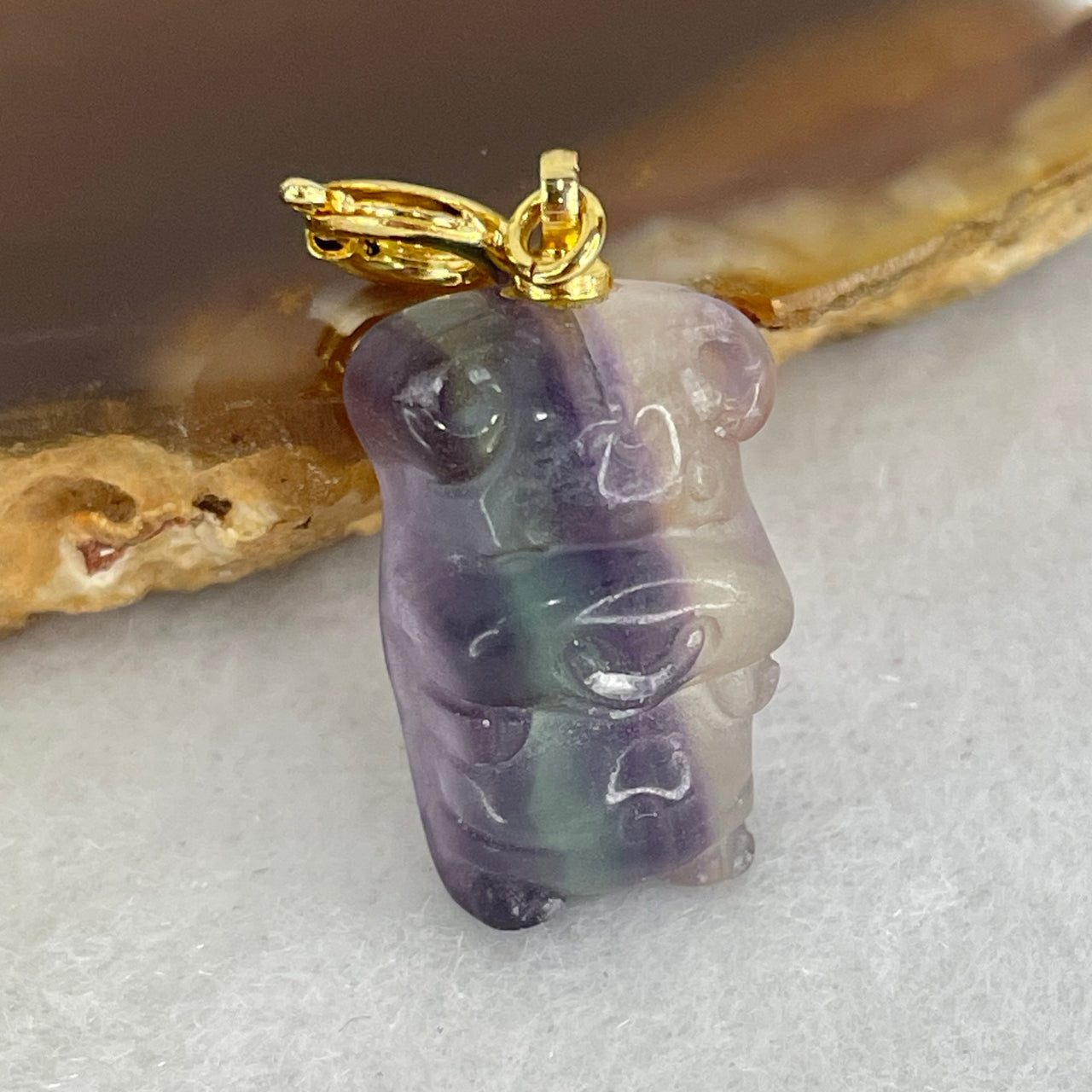 Natural Purple and Green Fluorite Ox Charm Pendant 2.91g 17.7 by 11.3 by 7.2mm