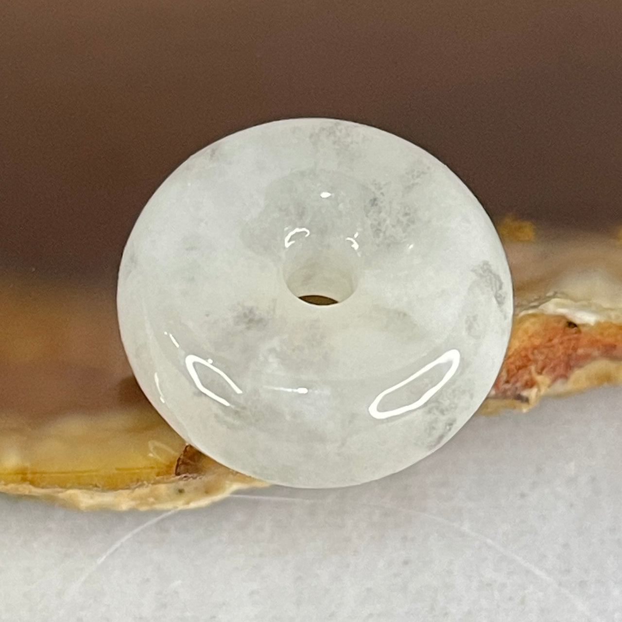 Type A Semi Icy Light Lavender With Wuji Grey Spots Jadeite Ping An Kou Charm/Pendant 2.83g 14.5 by 6.5mm