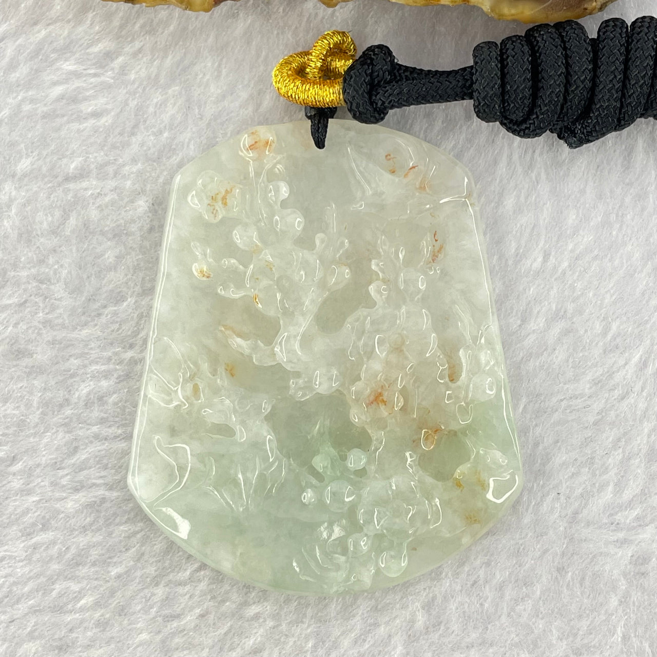 Type A Light Green with Brown Patches Jadeite Flower Pendent 27.30g 53.5 by 44.3 by 5.8mm