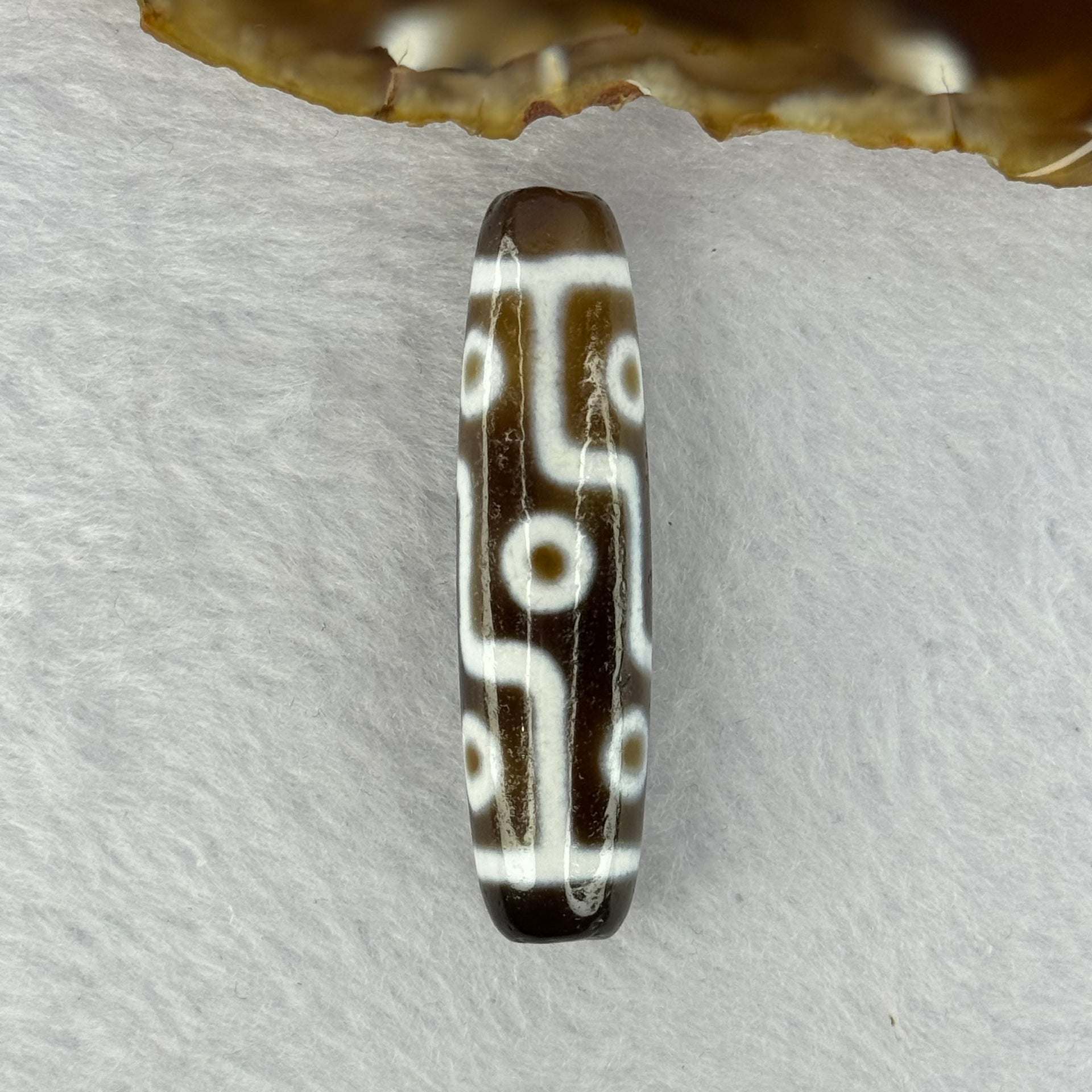 Natural Powerful Tibetan Old Oily Agate 9 Eyes Dzi Bead Heavenly Master (Tian Zhu) 九眼天诛 12.18g 48.8 by 12.9mm - Huangs Jadeite and Jewelry Pte Ltd