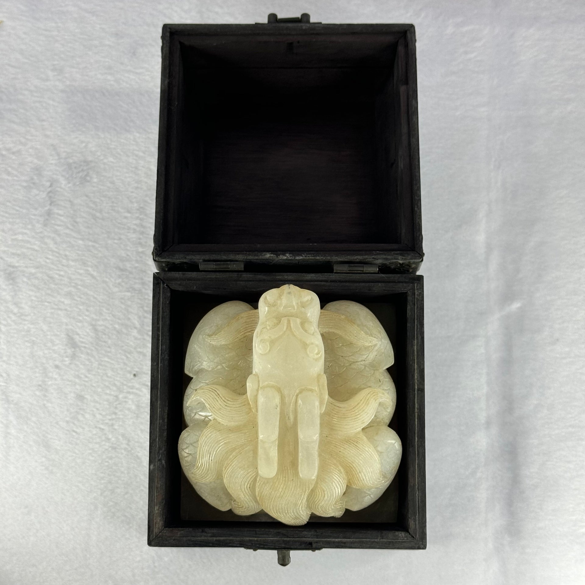 Antique Highly Translucent Near White with Slight Yellow and Grey Nephrite Dragon Seal 2,439.8g 103.5 by 103.7 by 118.2g with Old Zitan Box Total 3,202.8g 136.8 by 137.2 by 168.0mm - Huangs Jadeite and Jewelry Pte Ltd