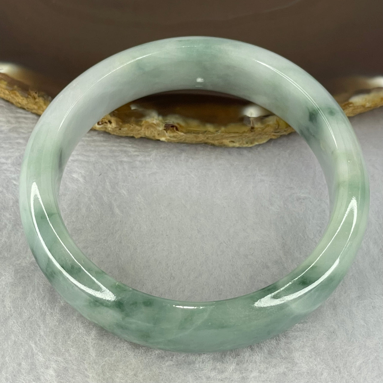 Type A Light Blueish Green Lavender with Moss Green Piao Hua Jadeite Bangle Internal Diameter 56.7mm 66.48g 16.7 by 8.7mm (Internal Lines)