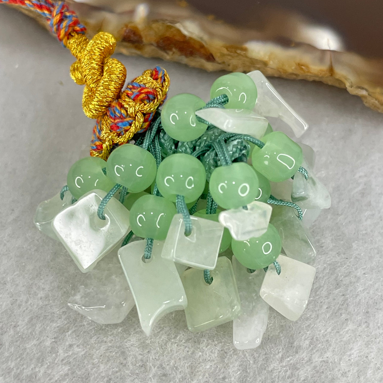 Type A Muti Color Jadeite Fragments And Crystal Hanging Display 10.59g 9.5 by 5.7 by 4.5mm 20pcs