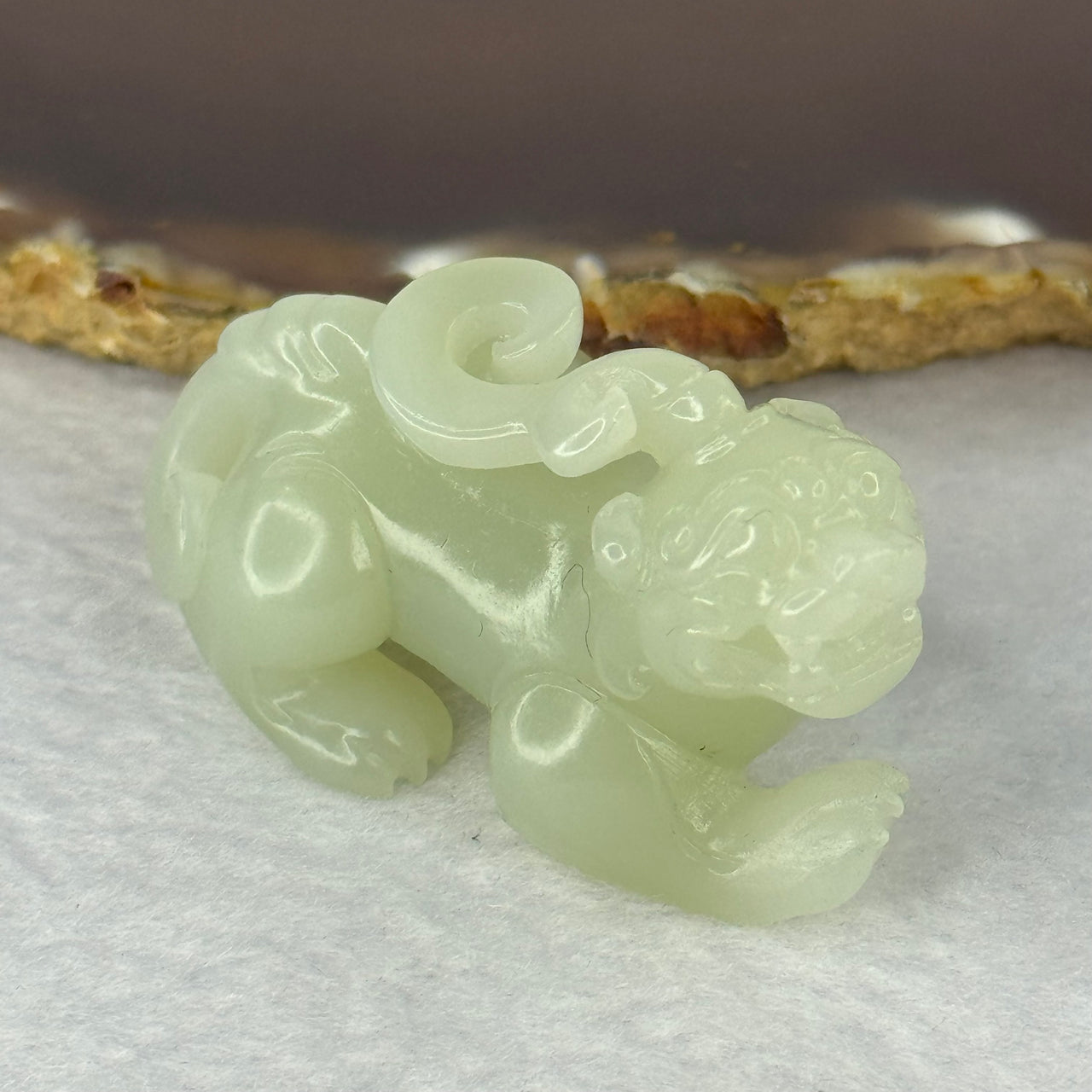 Natural Light Green Nephrite Pixiu Mini Display 42.98g 55.2 by 26.2 by 28.3mm - Huangs Jadeite and Jewelry Pte Ltd