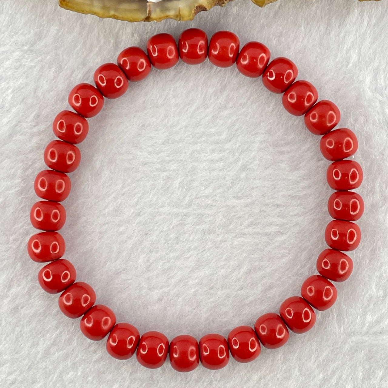 Natural Red Cinnabar Beads Bracelet 37.60g 15.5cm 7.1mm by 31 Beads