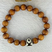 Natural Old Yabai Thuja Wood Beads With 3 Eyes Dzi Bead  Bracelet 老树崖柏三眼天珠手链 11.28g 16.5cm 10.0mm 18 Beads / 14.4 by 9.9mm 1 Bead - Huangs Jadeite and Jewelry Pte Ltd