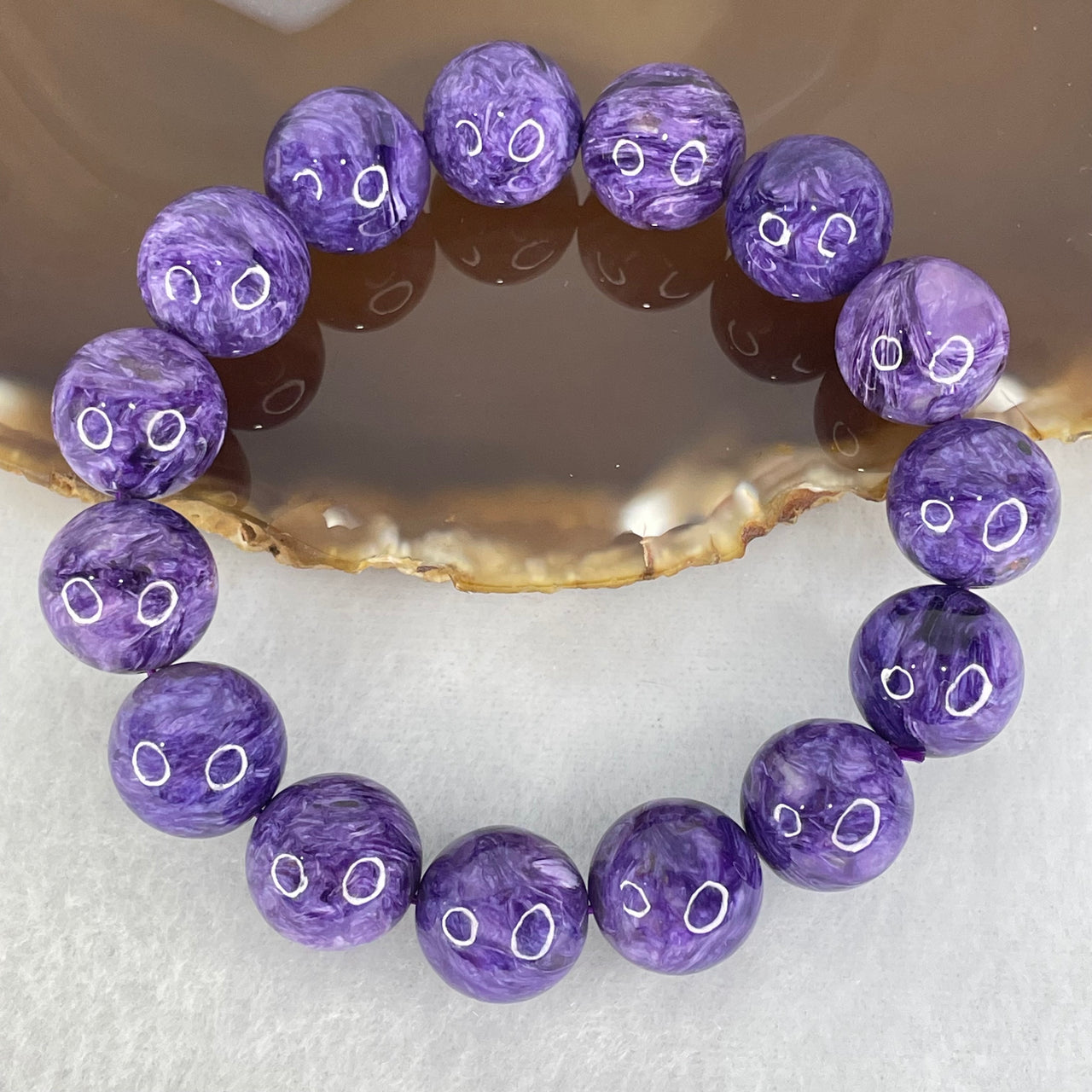 Good Grade Natural Charoite Beads Bracelet 58.855g 18.5mm 14.4mm 15 Beads