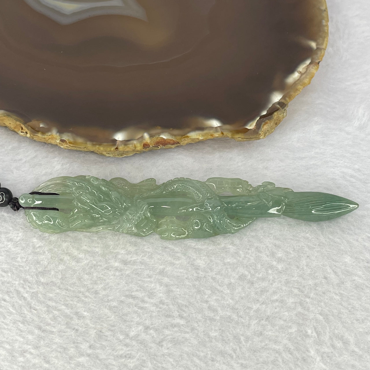 Type A Sky Blue Jadeite Dragon Brush Pendent 24.09g 110.5 by 21.0 by 8.5 mm - Huangs Jadeite and Jewelry Pte Ltd