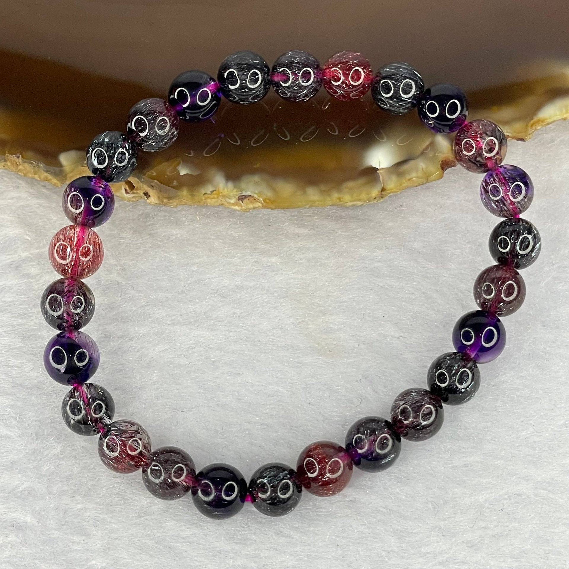 Very Very High End Natural Black Super 7 Crystal 26 Beads Bracelet 7.1mm 12.98g - Huangs Jadeite and Jewelry Pte Ltd