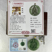 Golden Award Grand Master Type A Semi Icy Intense Green Jadeite Guan Yin on Lotus with Flowers 花开富贵观音 Pendant 62.02g 53.0 by 11.2mm - Huangs Jadeite and Jewelry Pte Ltd