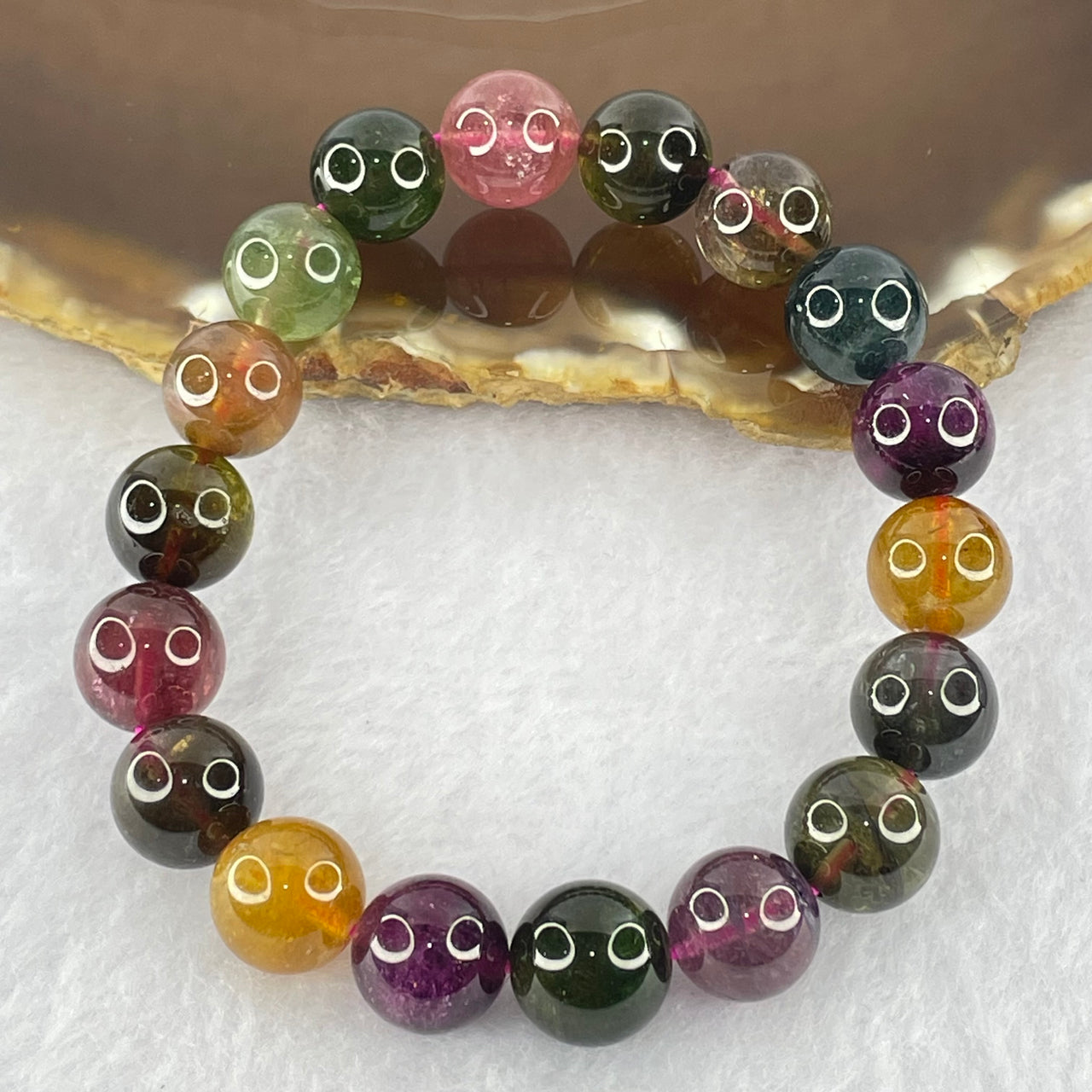 Natural Tourmaline Beads Bracelet 好的天然碧玺珠手链 30.80g 15.5cm 10.4mm 18 Beads