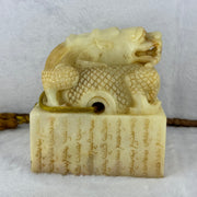 Rare Antique Natural Yellow White Nephrite Dragon Seal 2,154.7g 99.7 by 100.6 by 110.5mm - Huangs Jadeite and Jewelry Pte Ltd