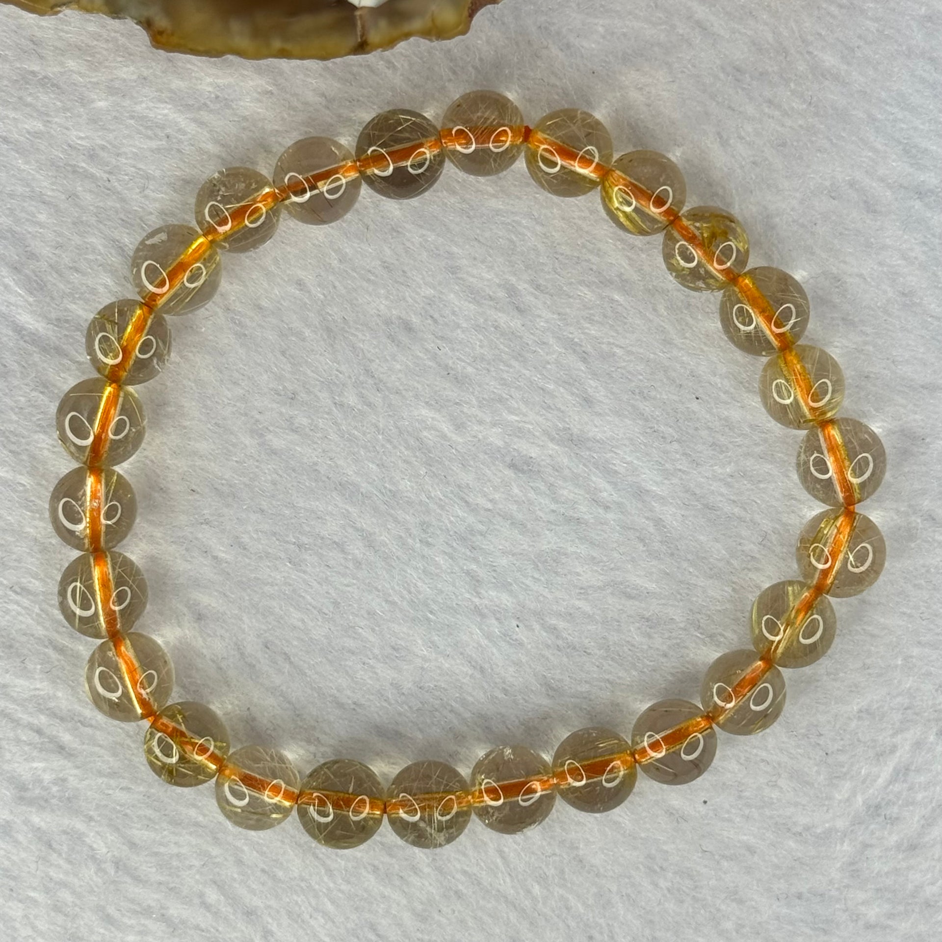 Natural Golden Rutilated Quartz Beads 天然金发水晶手链 13.08g 15.5cm 7.3mm 25 Beads - Huangs Jadeite and Jewelry Pte Ltd