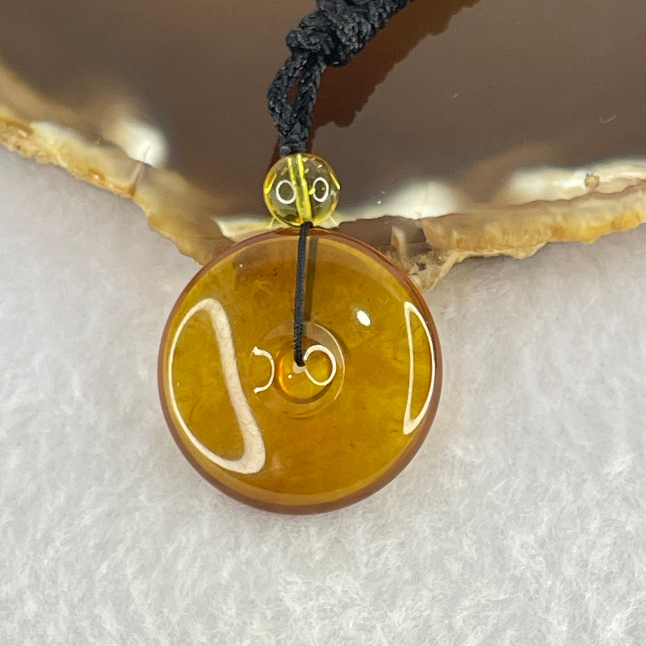 Natural Cognac Amber Ping An Kou Donut Pendant 3.48g 24.3 by 7.4mm