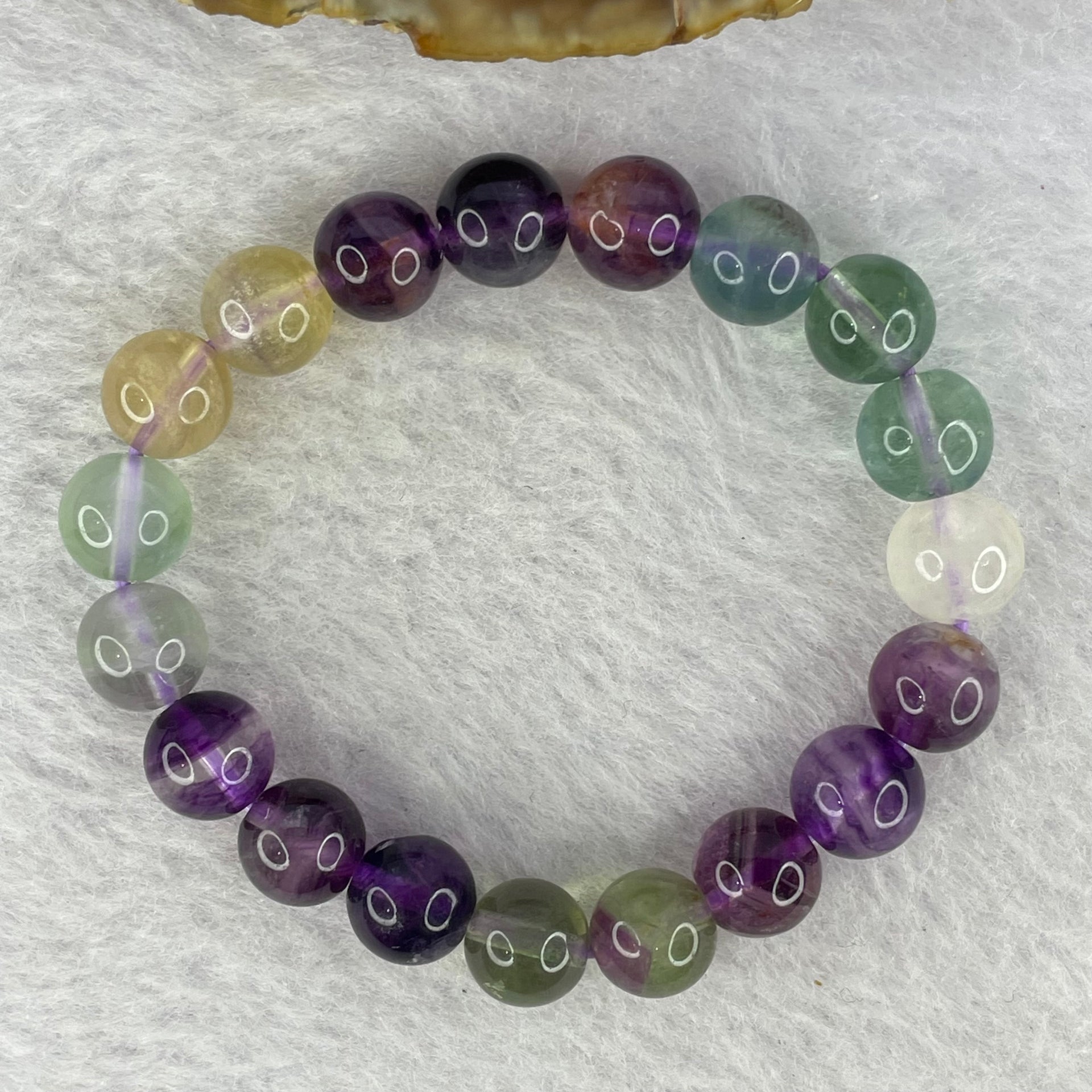 Natural Purple Green Yellow Fluorite Beads Bracelet 20.05g 8.6mm by 19 Beads 13cm - Huangs Jadeite and Jewelry Pte Ltd