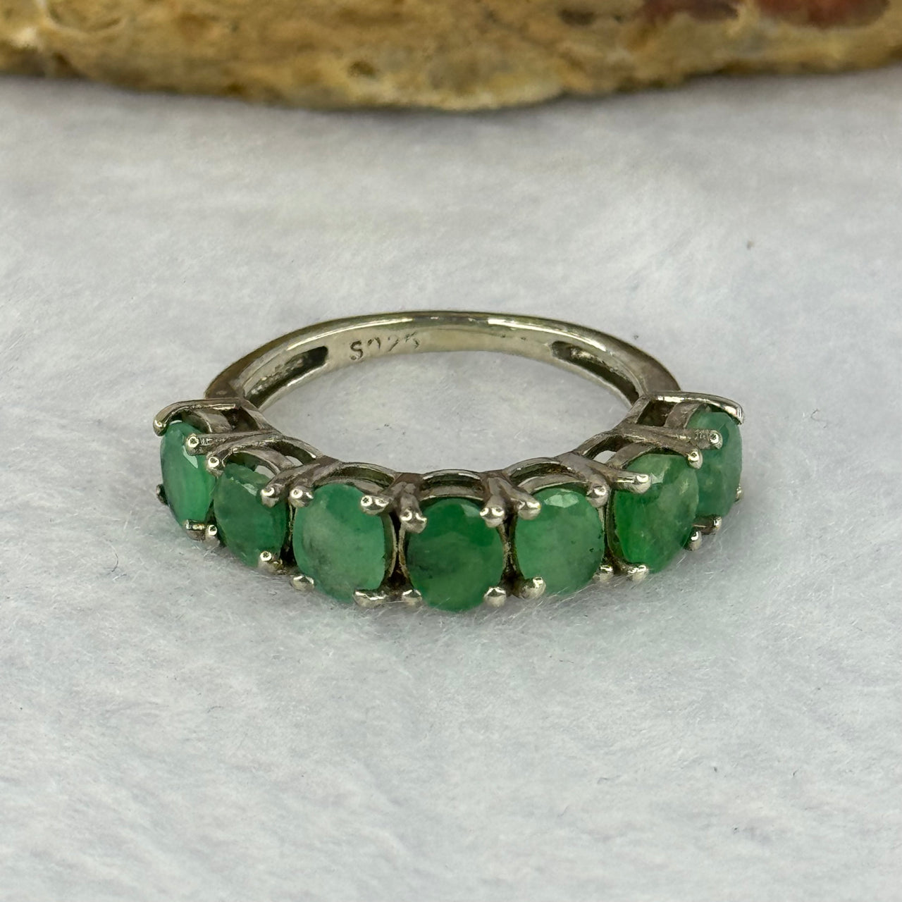 Natural Malachite In 925 Sliver Ring 2.61g 4.3 by 3.6 by 2.0mm US 5.75 / HK 12.5 - Huangs Jadeite and Jewelry Pte Ltd