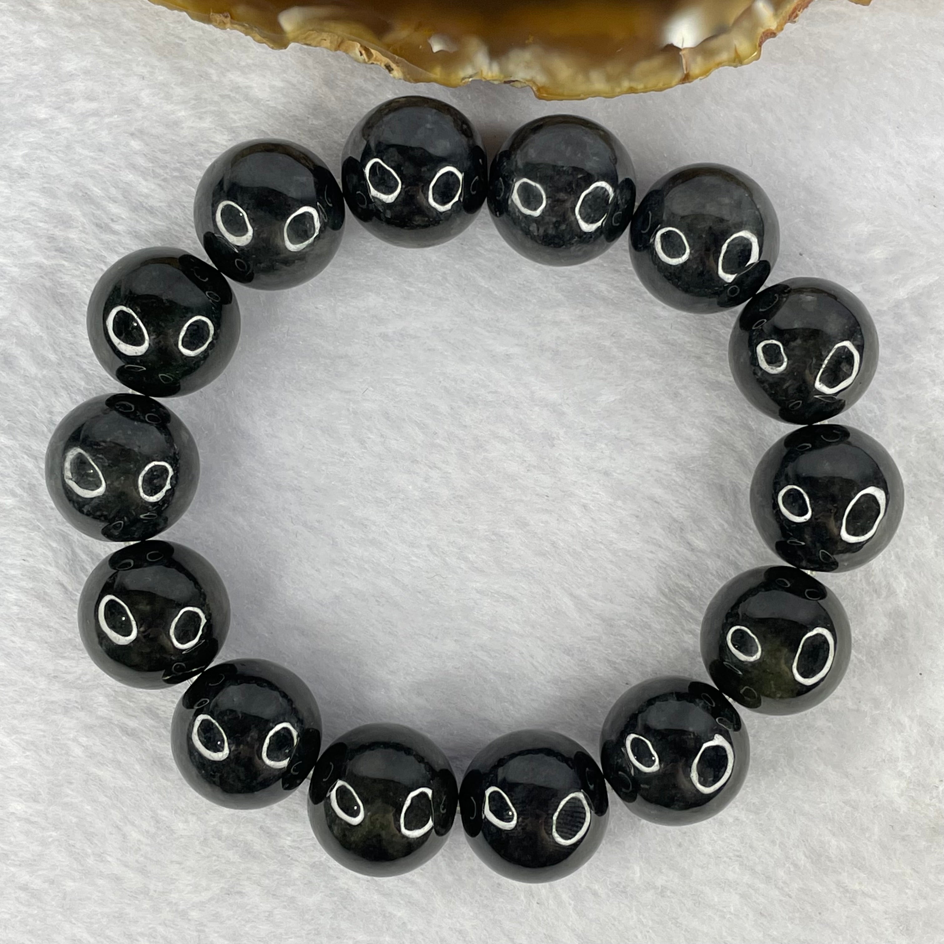 5.8mm Wuji top Black Grey Jadeite Jade Flat Round Bead Bracelet Necklace