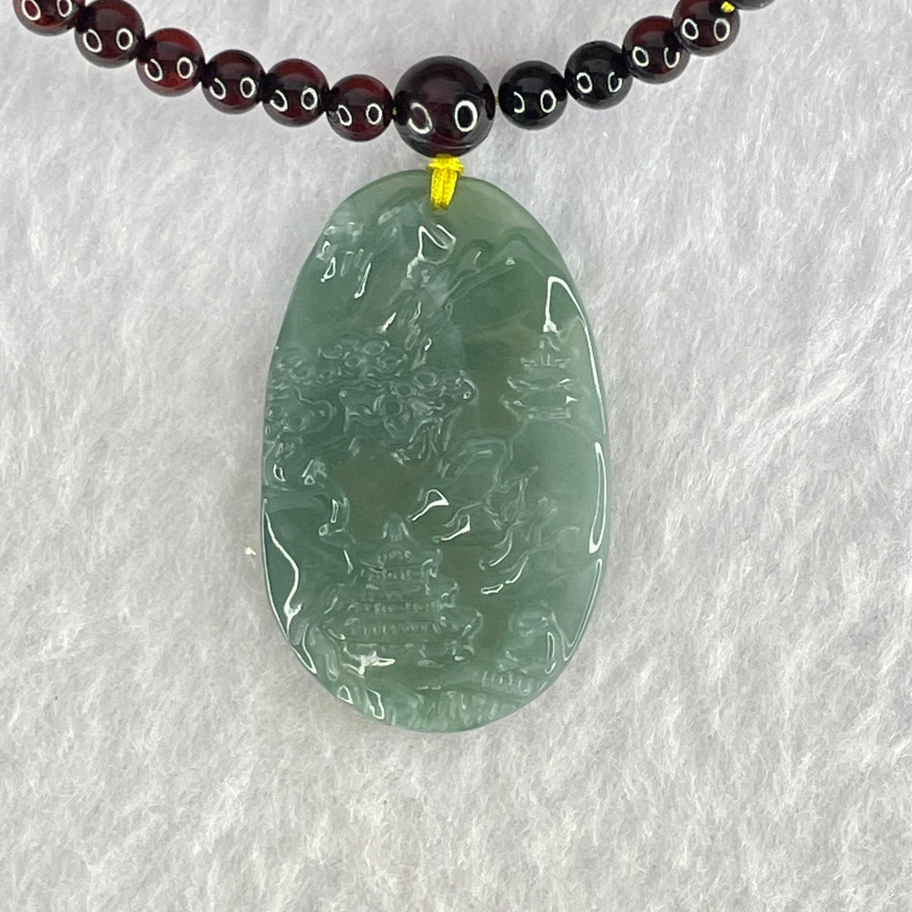 Natural Mixed Color Amber Beads 4.1mm 144 Beads with Type A Blueish Green Jadeite Shan Shui Gui Ren Benefactor Pendant 32.4 by 20.6 by 3.7mm Necklace 10.82g 58cm