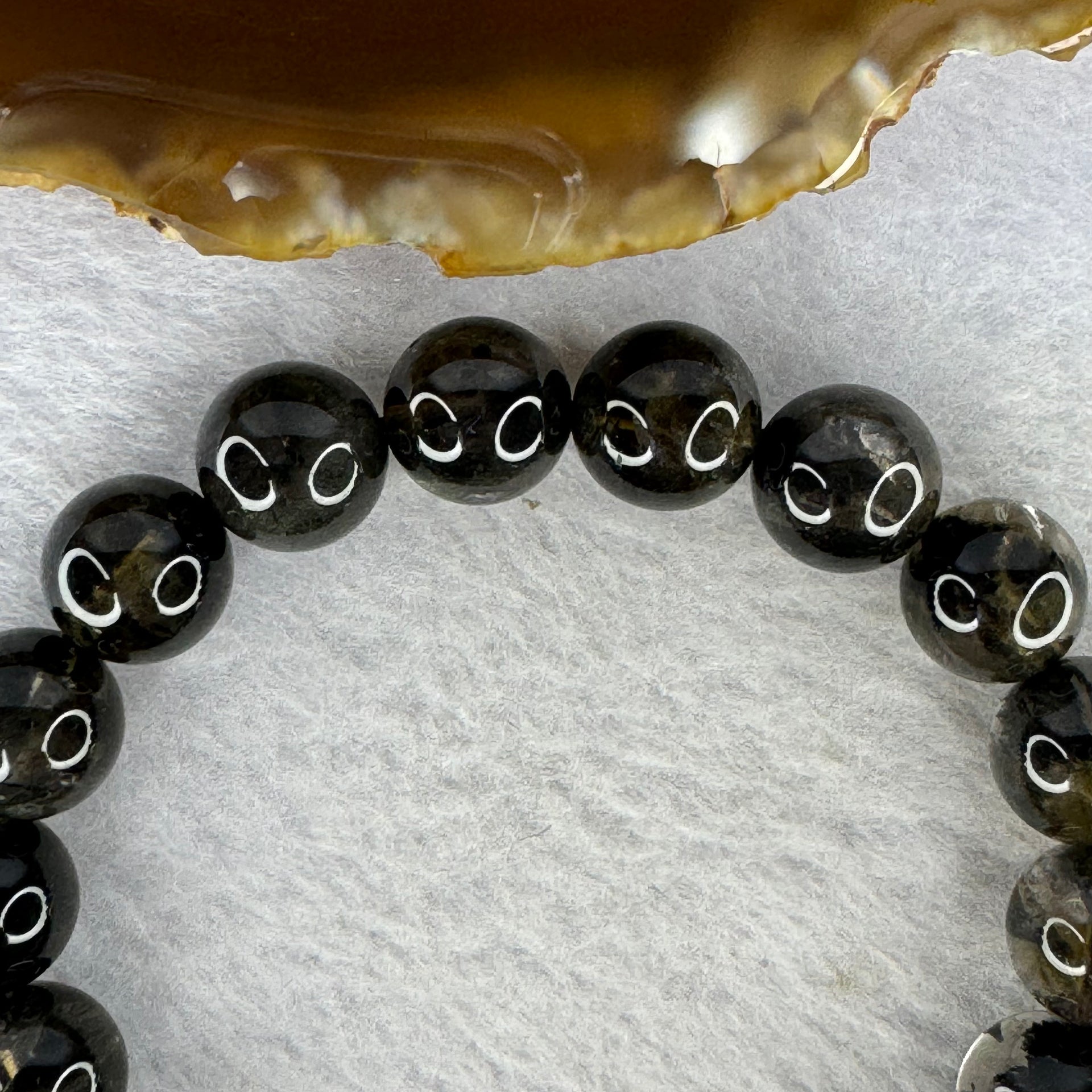 Natural Black Auralite Crystal Bracelet 黑激光手链 34.63g 11.3 mm 18 Beads - Huangs Jadeite and Jewelry Pte Ltd