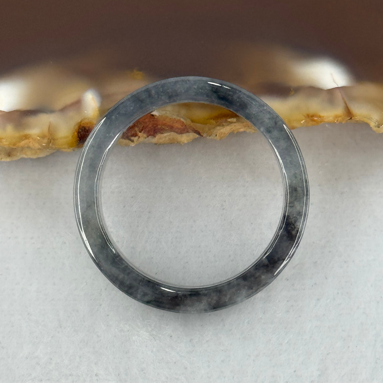 Type A Wuji Black Grey Jadeite Flat Ring 2.93g 5.7 by 2.7mm US 7.8 HK 17.5 (Internal Lines)