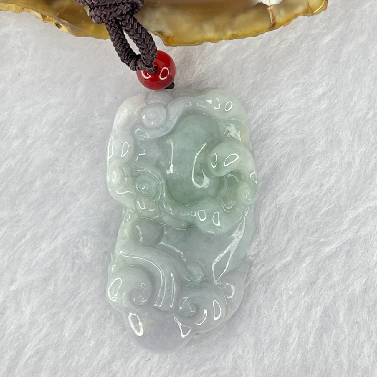 Type A Lavender Green Jadeite Pixiu Pendant 24.49g 40.8 by 23.2 by 11.9mm