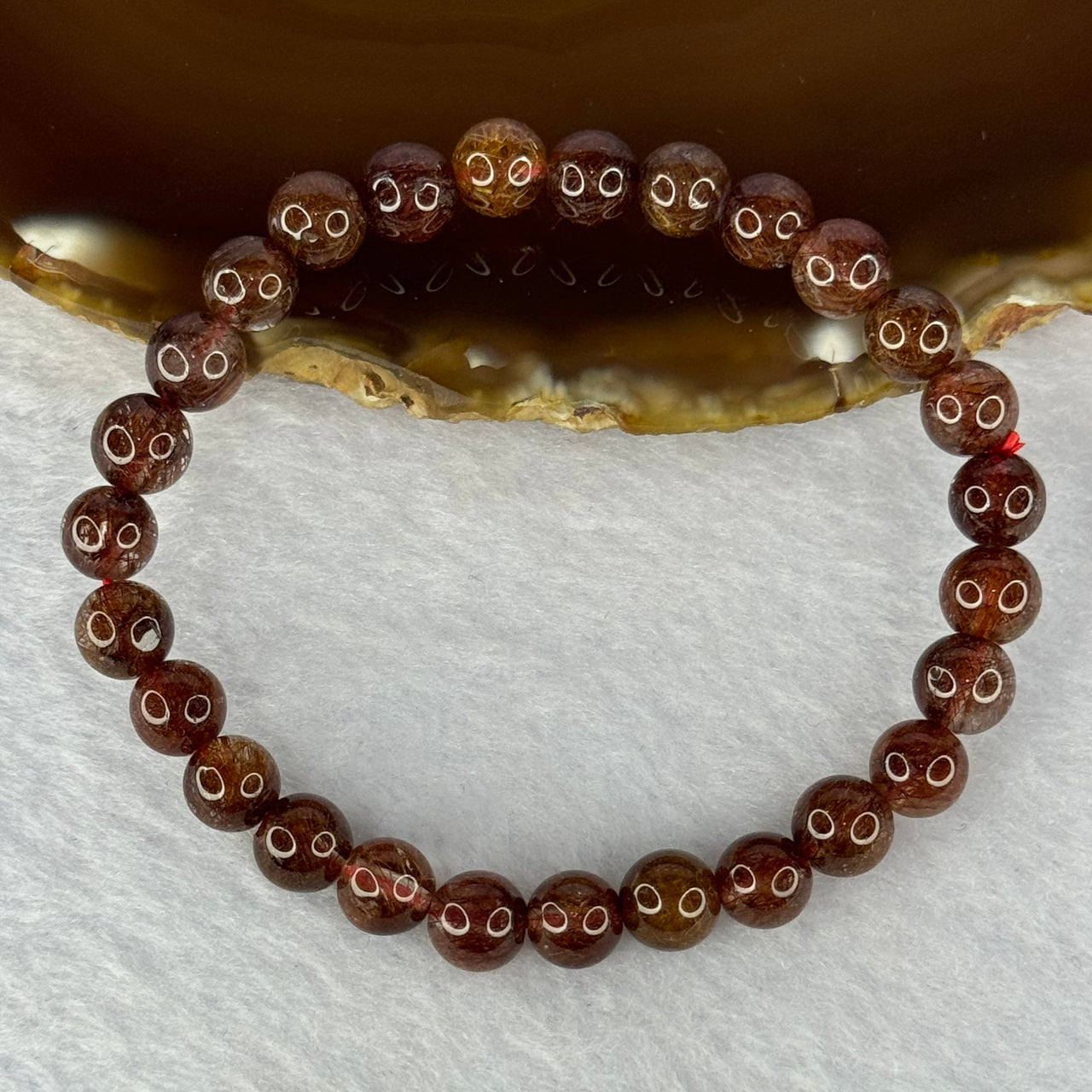 Natural Copper Rutilated Quartz Beads Bracelet 天然銅髮晶手镯 13.93g 16cm 7.4mm 27 Beads