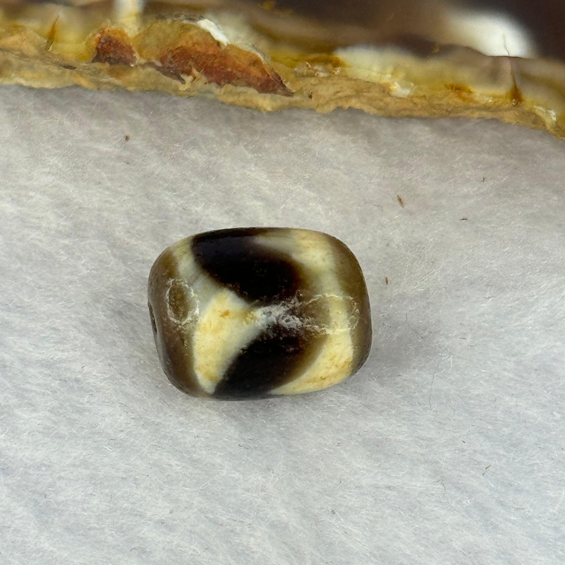 Natural Powerful Tibetan Old Oily Agate Tiger Tooth Daluo Dzi Bead Heavenly Master (Tian Zhu) 虎呀天诛 2.53g 13.2 by 10.7mm - Huangs Jadeite and Jewelry Pte Ltd