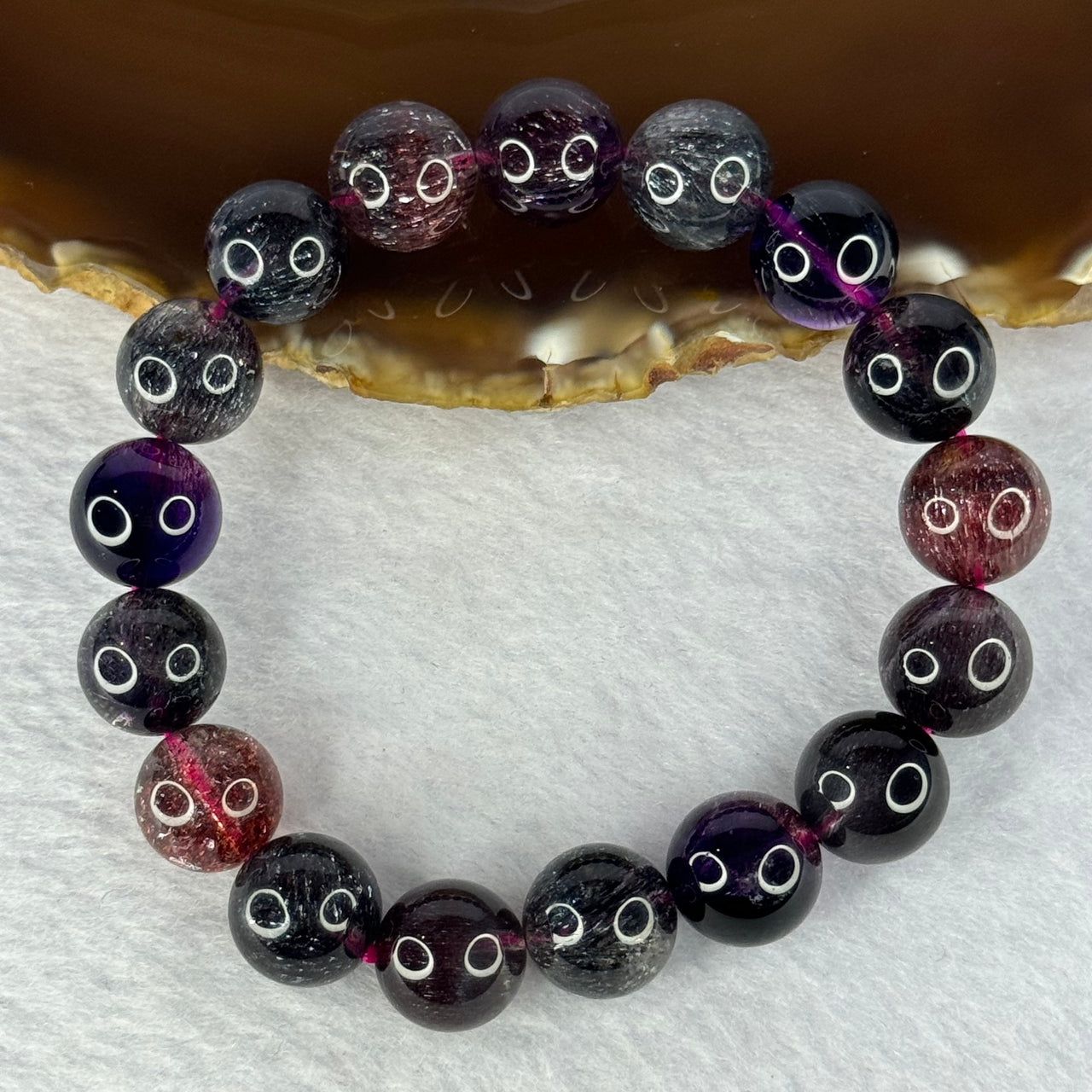 Super Rare Triple Excellence Grade Natural Transparent Dark Blackcurrant Super 7 Beads Bracelet 超级罕见三重卓越级透明深天然黑加仑超级七珠手链 43.49g 18cm 12.5mm 17 Beads - Huangs Jadeite and Jewelry Pte Ltd