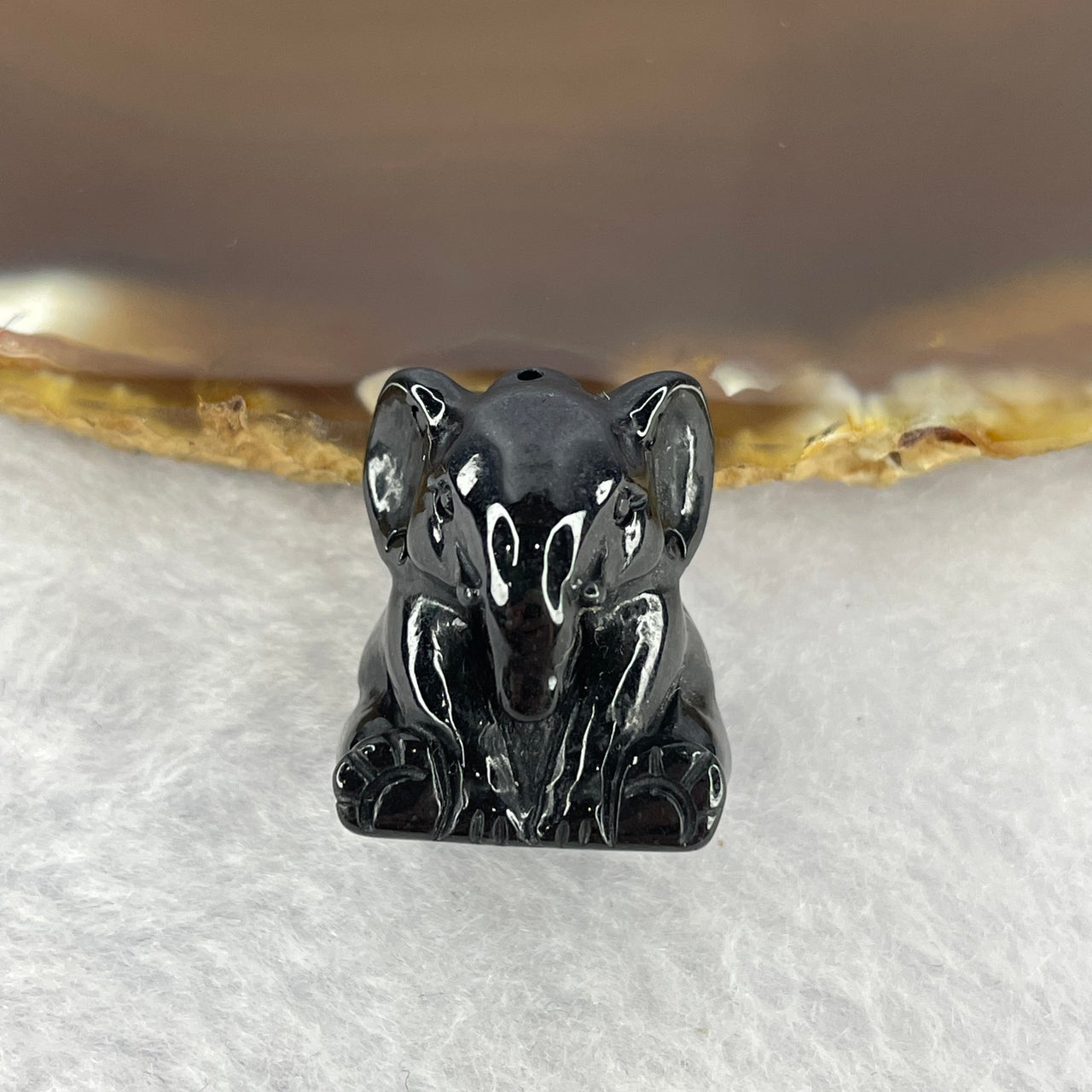 Type A Opaque Black Omphasite Elephant Charm A货墨翠大象牌 8.99g 20.4 by 17.3 by 15.5 mm - Huangs Jadeite and Jewelry Pte Ltd