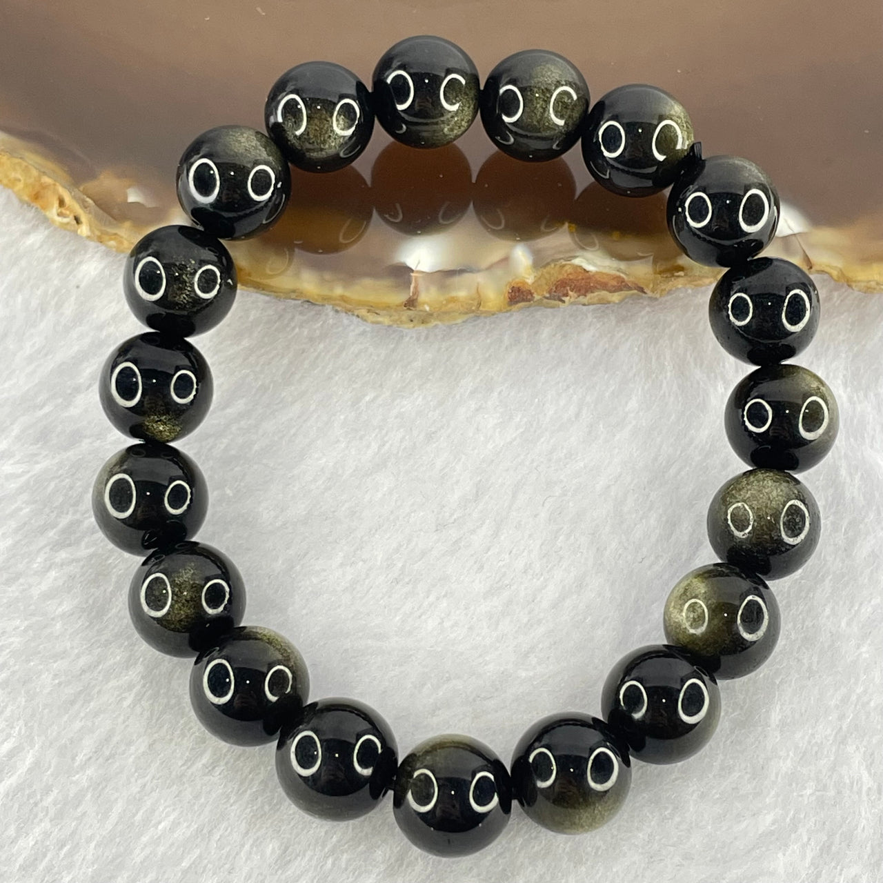 Good Grade Black Obsidian Beads Bracelet 22.06g 15.5cm 9.9mm 19 Beads