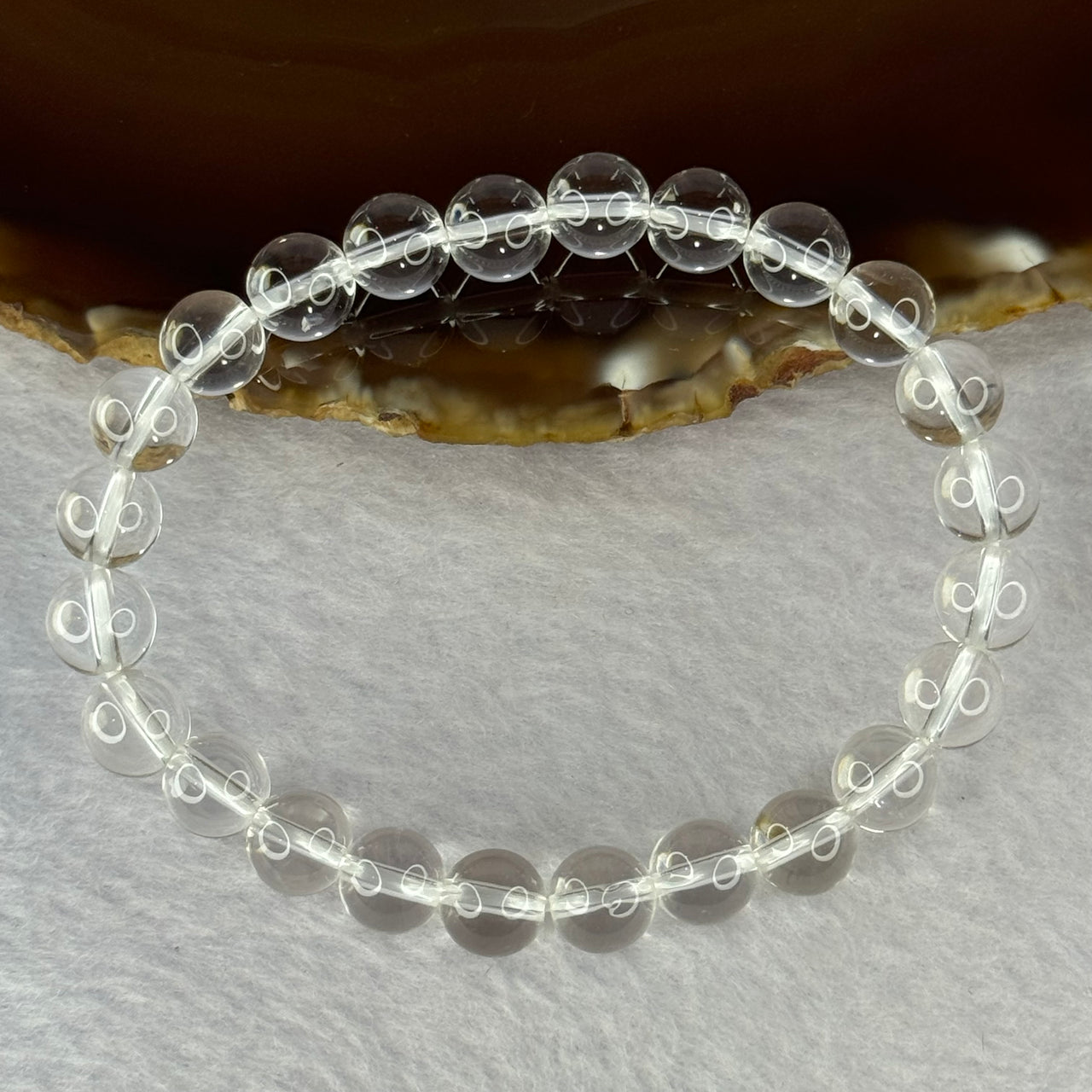 Natural Clear Quartz Bracelet 天然白水晶手链 18.56g 16.5cm 8.4mm 24 Beads