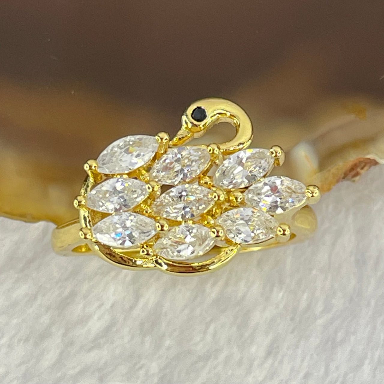 Yellow Cubic Zirconia in PT950 Plated in Sliver Ring (Adjustable Size) 3.54g 5.9 by 4.0 by 2.8mm 5pcs