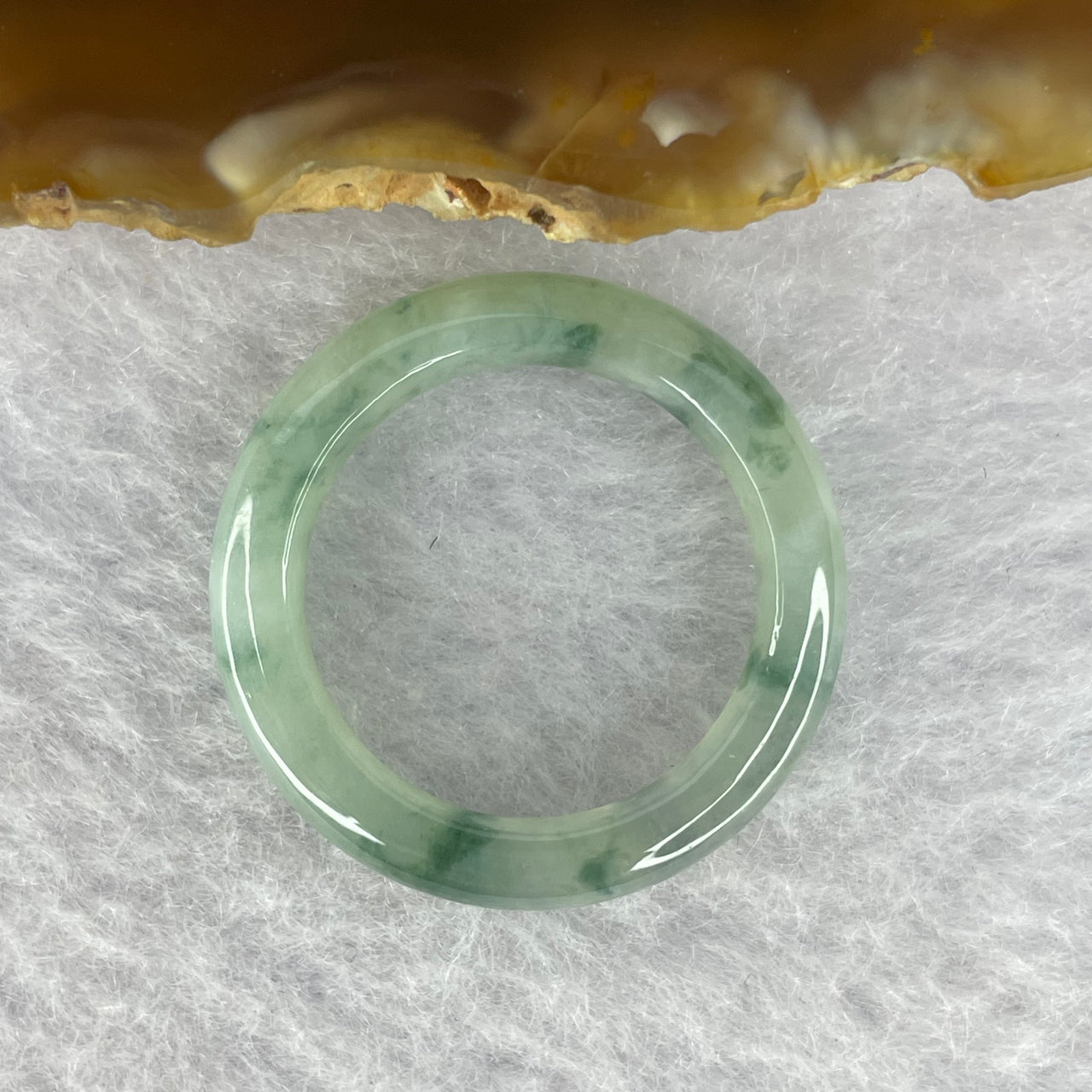 Type A Semi Icy Green Piao Hua Jade Ring 3.47g 4.8 by 3.8 mm US 8.5/ HK 19 - Huangs Jadeite and Jewelry Pte Ltd