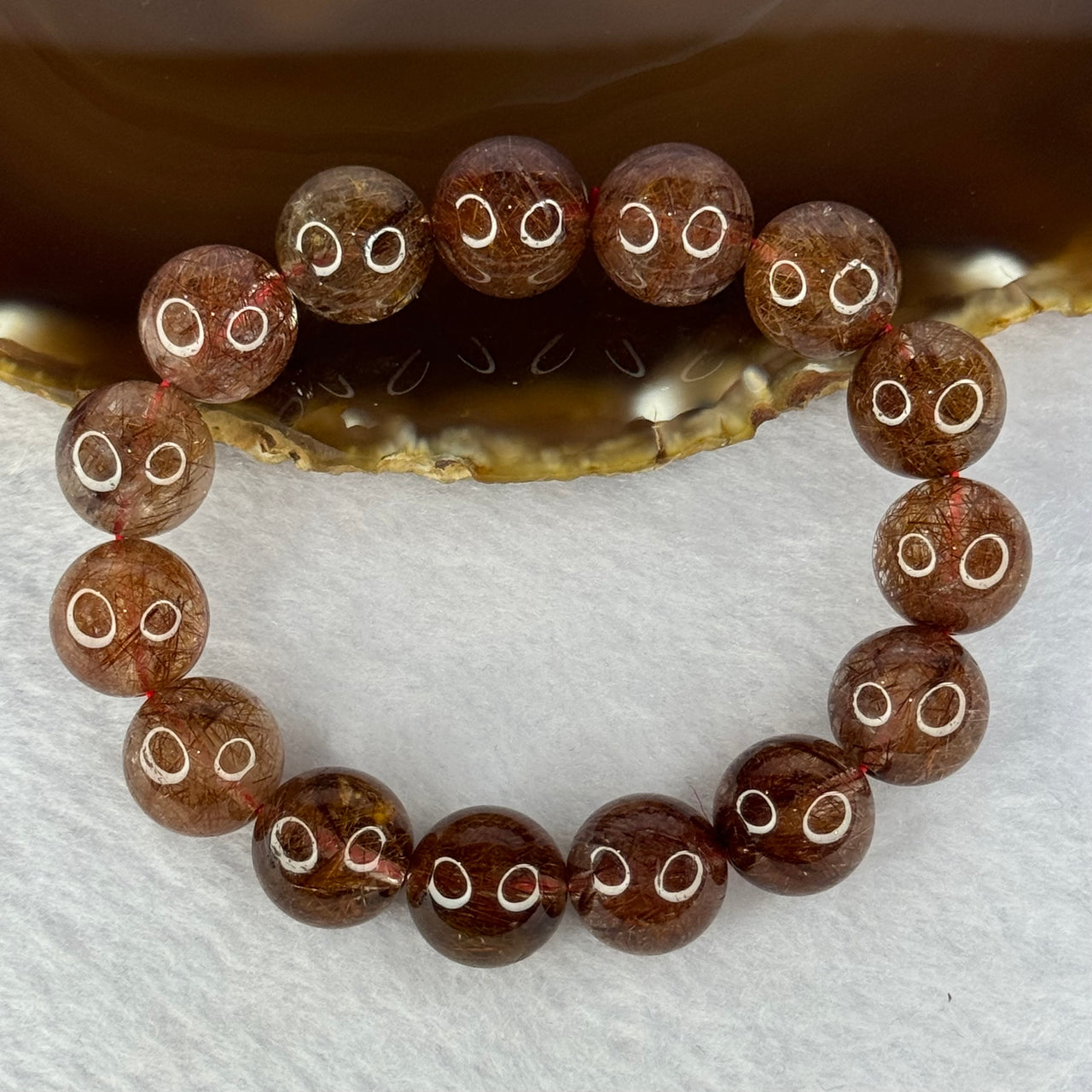 Natural Copper Rutilated Quartz Beads Bracelet 銅髮晶手镯 52.90g 17.5cm 14.mm 15 Beads