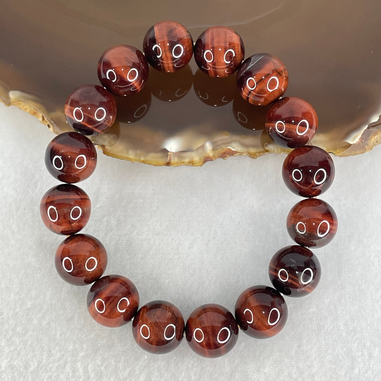 Natural Red Tiger Eye Quartz Beads Bracelet 43.02g 17cm 12.5mm 16 Beads