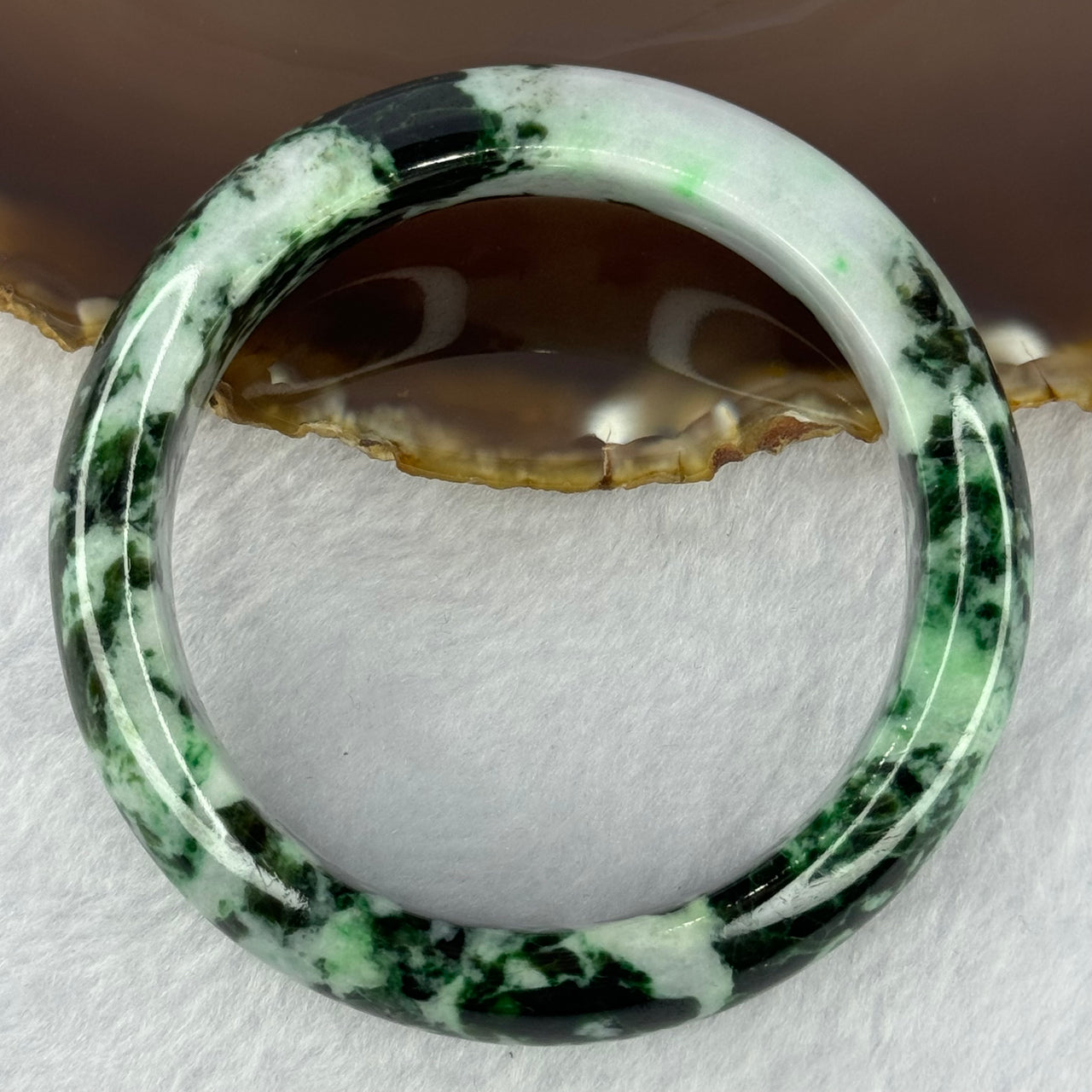 Type A Light Lavender with Old Mine Spicy to Dark Green Piao Hua Jadeite Bangle 72.00g Internal Diameter 56.6mm 14.8 by 9.5mm (Slight Internal Lines)