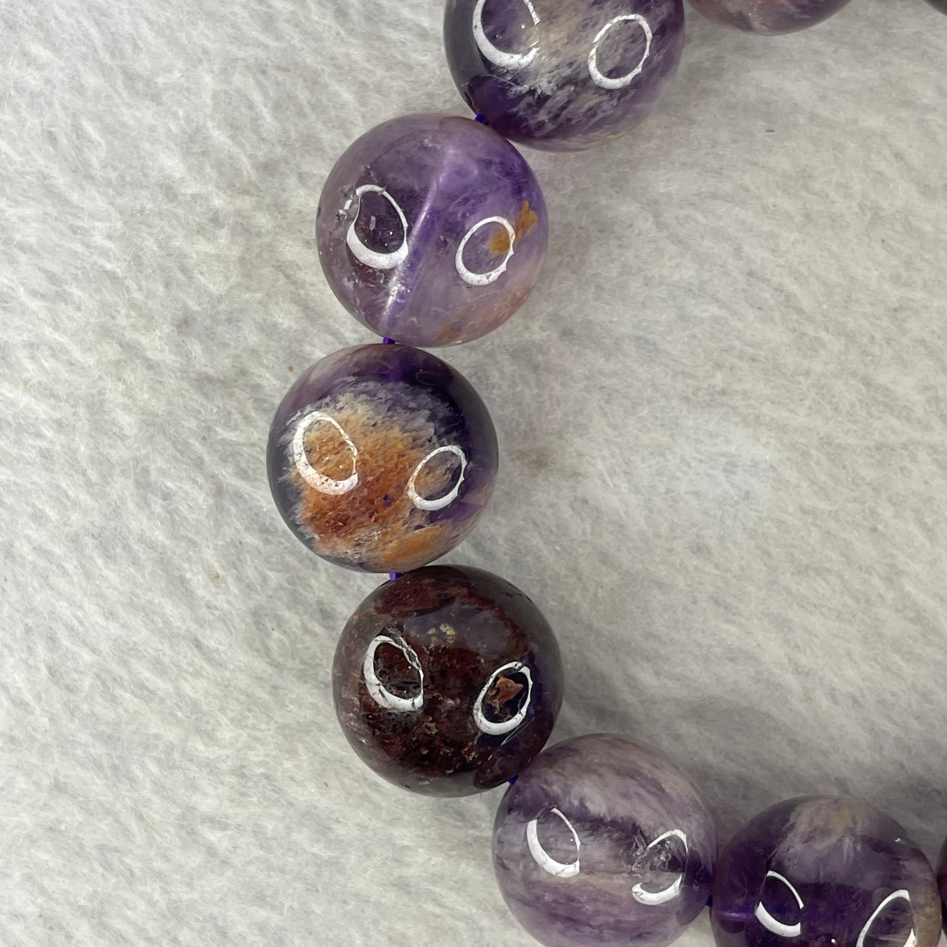 Natural Amethyst Phantom Quartz Bracelet 70.26g 15.4 mm 14 Beads - Huangs Jadeite and Jewelry Pte Ltd