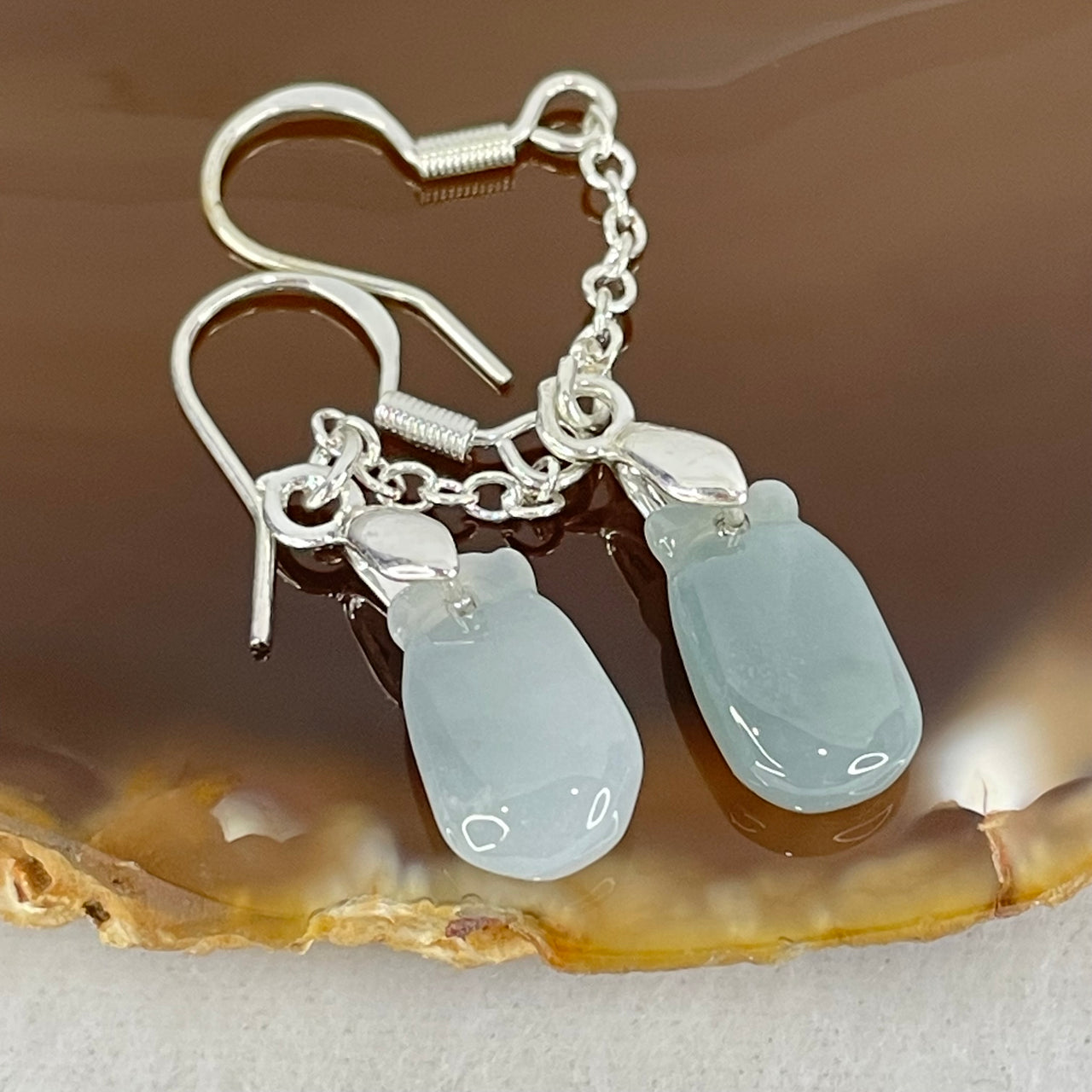 Type A Intense Greyish Lavender Jadeite Pineapple in S925 Sliver Earrings 2.45g 12.9 by 7.2 by 3.9mm