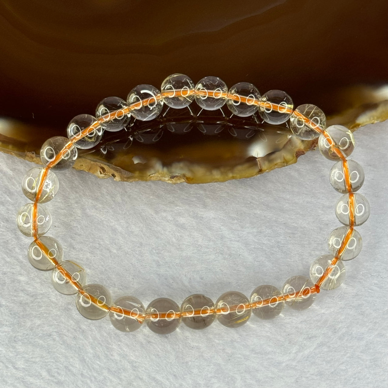 Natural Golden Rutilated Quartz Beads 天然金发水晶手链 15.46g 16cm 7.9mm 25 Beads - Huangs Jadeite and Jewelry Pte Ltd