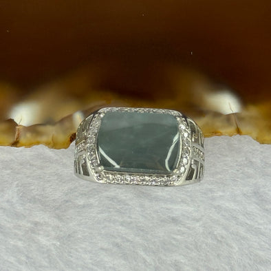 Type A Icy Blueish Green Jadeite with Crystals in S925 Sliver Ring (Adjustable Size) 5.89g 12.9 by 9.3 by 4.0mm