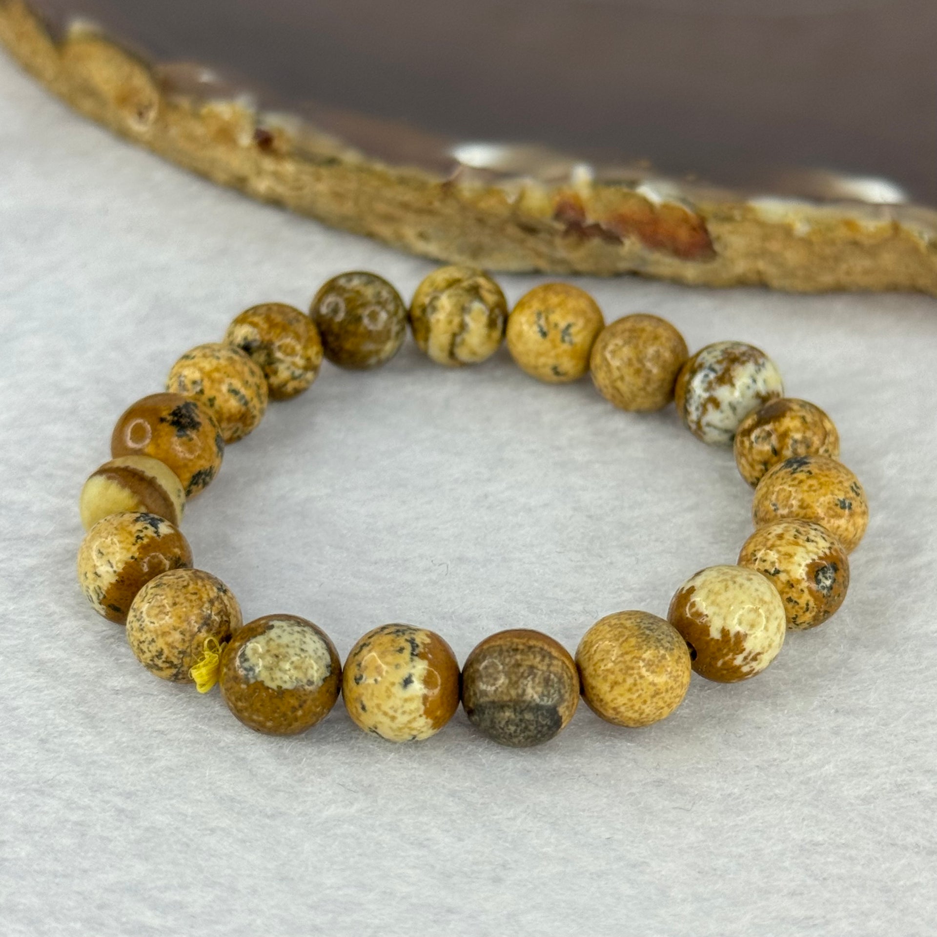 Natural Picture Jasper Bracelet 12.67g 12.5cm 8.2mm 19 Beads - Huangs Jadeite and Jewelry Pte Ltd