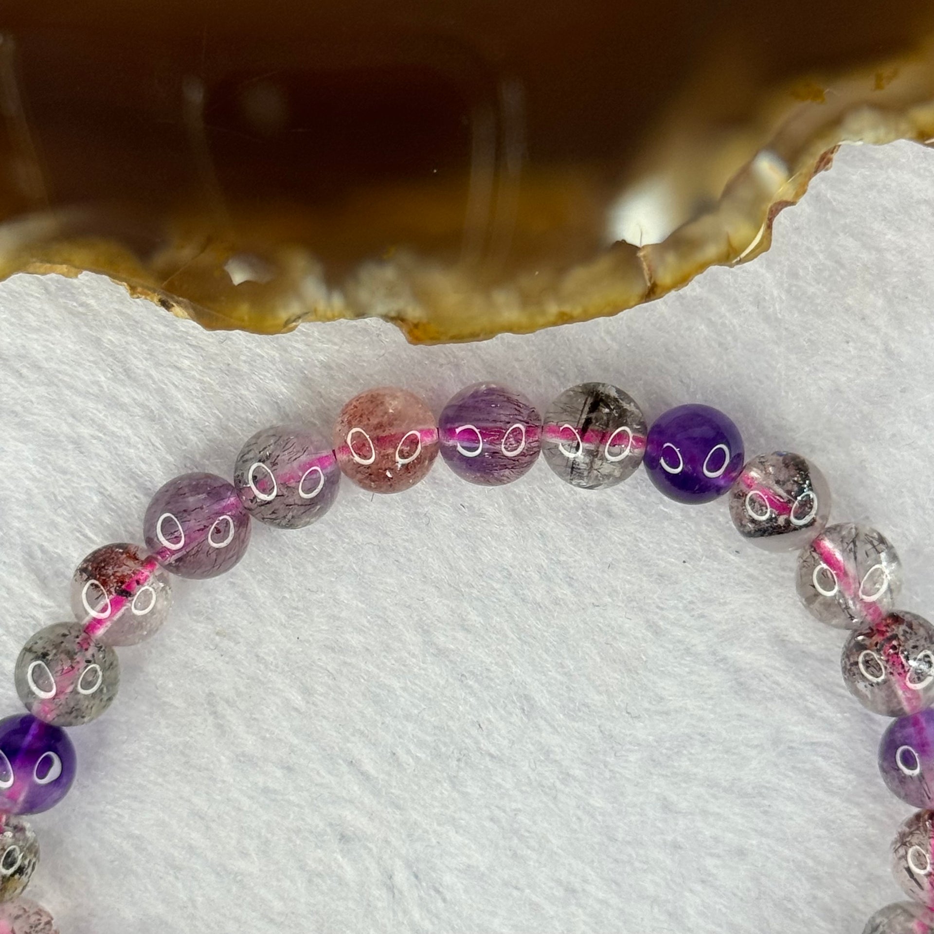 Above Average Grade Natural Super 7 Crystal Beads Bracelet 天然超级七水晶珠手链 13.57g 16cm 7.4mm 27 Beads - Huangs Jadeite and Jewelry Pte Ltd