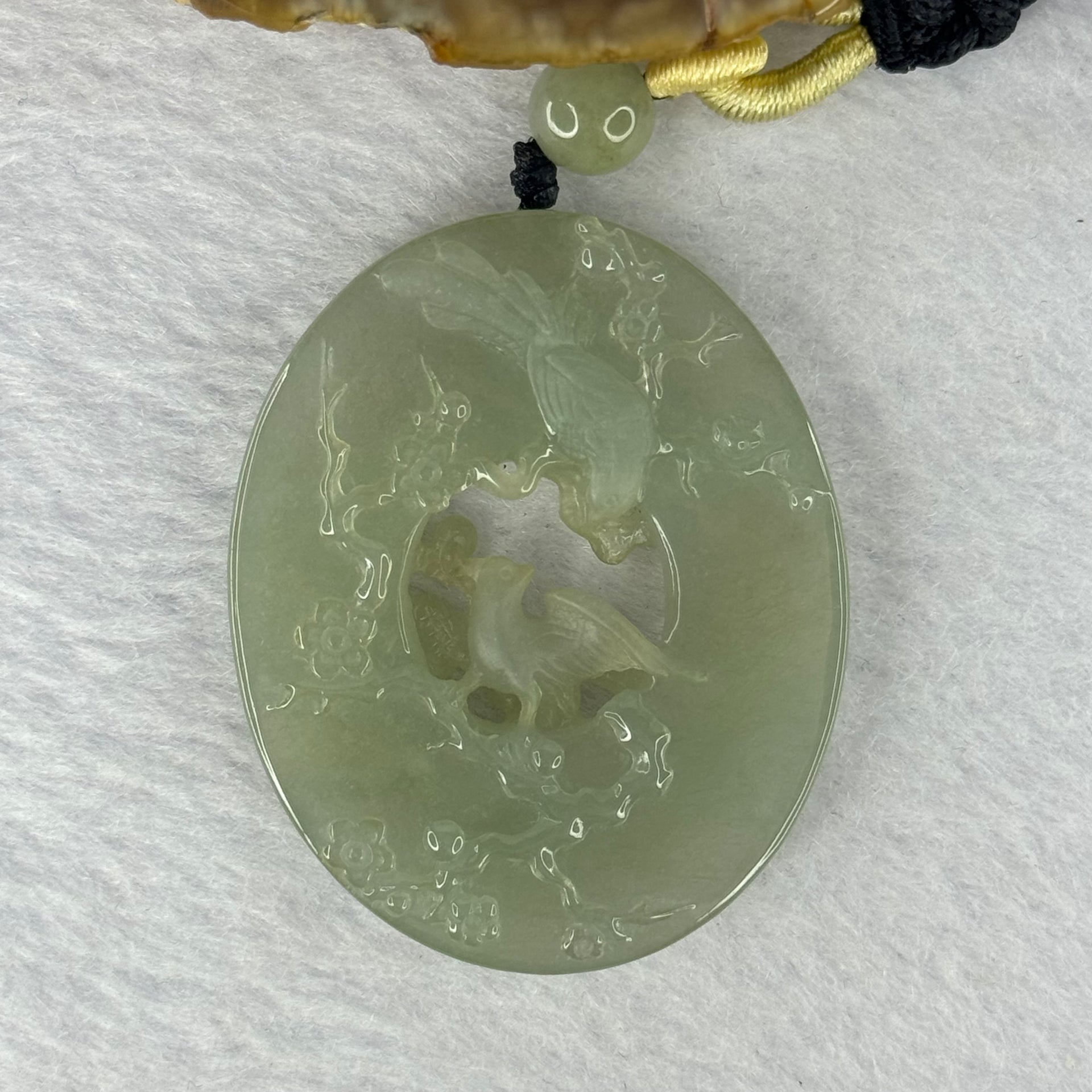 Type A Green Jadeite Dual Bird Pendent 花开富贵双双对对双鸟牌 26.44g 46.9 by 38.1 by 7.6mm - Huangs Jadeite and Jewelry Pte Ltd